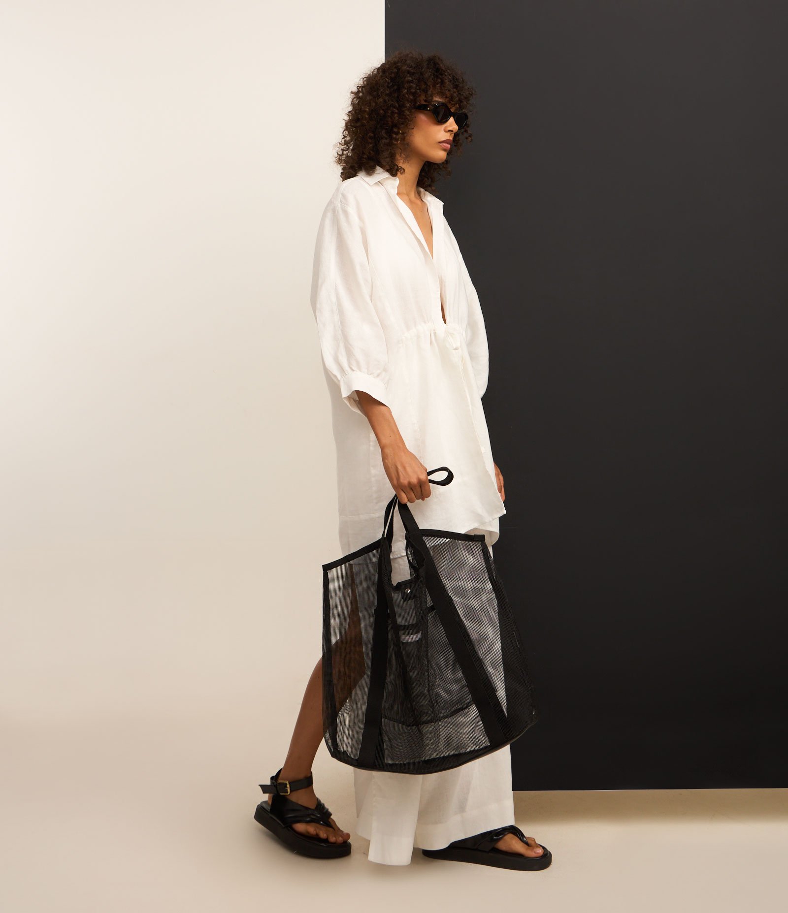 Saída de Praia Bata em Linho Puro com Amarração Frontal Branco 3