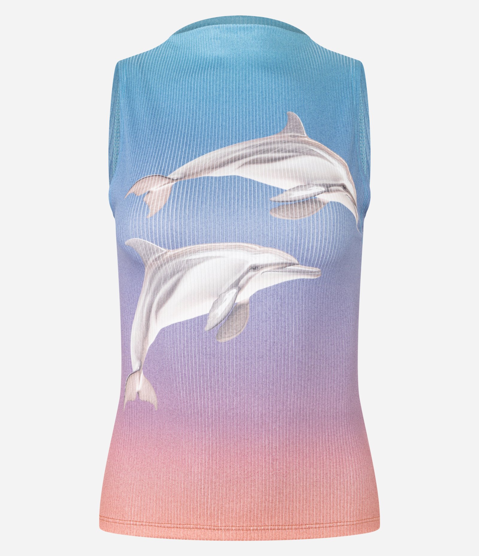 Blusa em Ribana com Gola Alta e Estampa Golfinho Azul 5