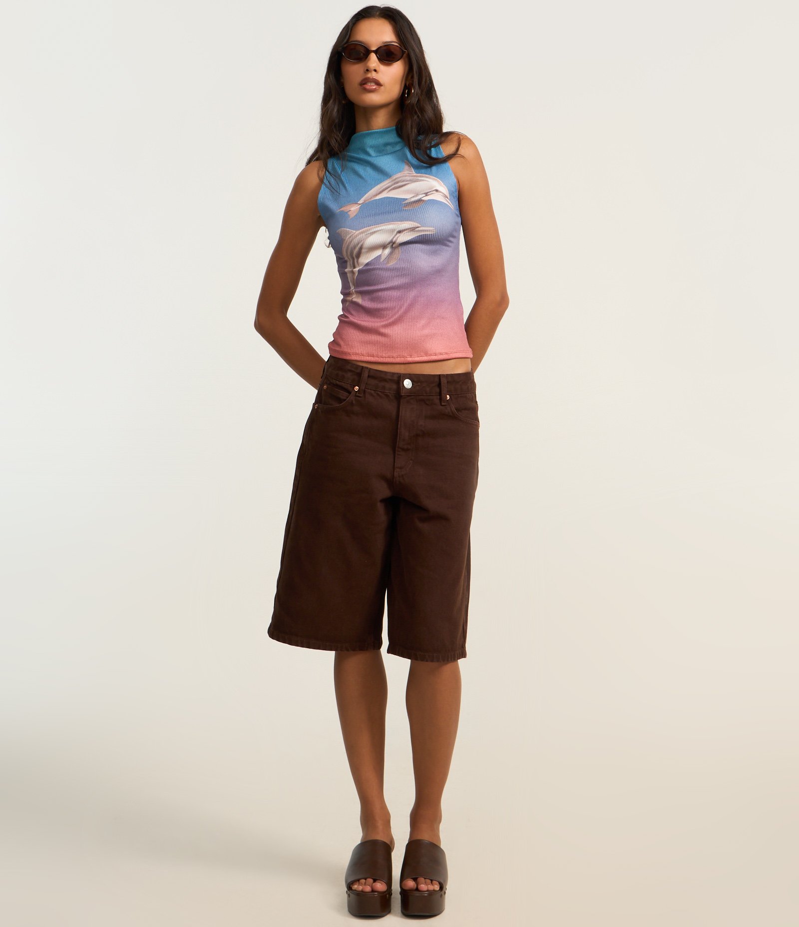 Blusa em Ribana com Gola Alta e Estampa Golfinho Azul 2