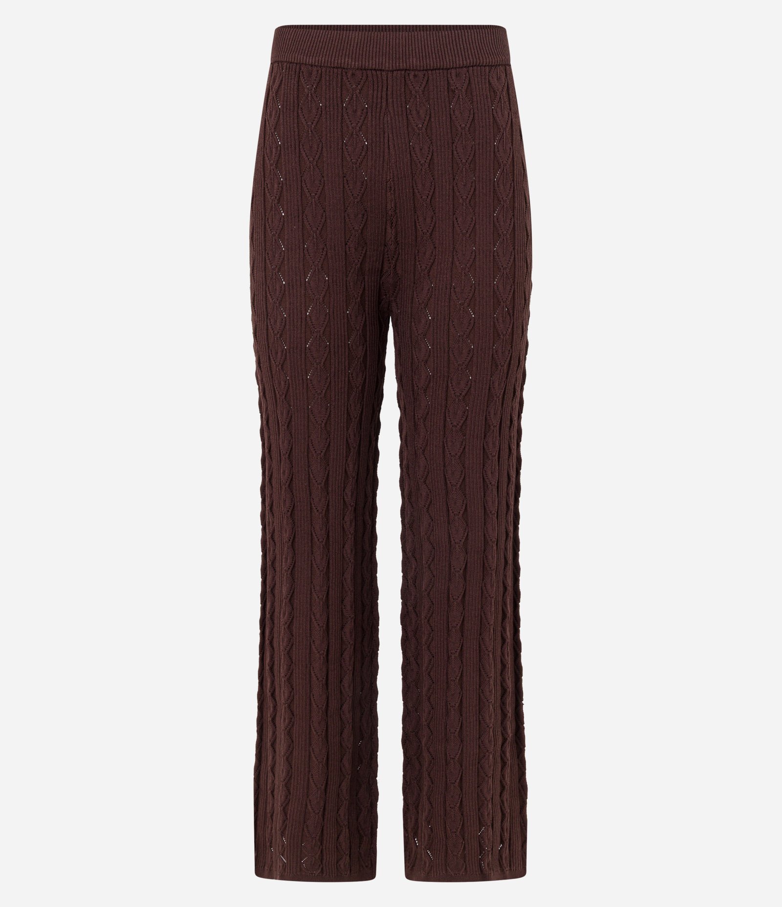 Calça Reta Cintura Alta em Tricô com Mix de Pontos Marrom 6