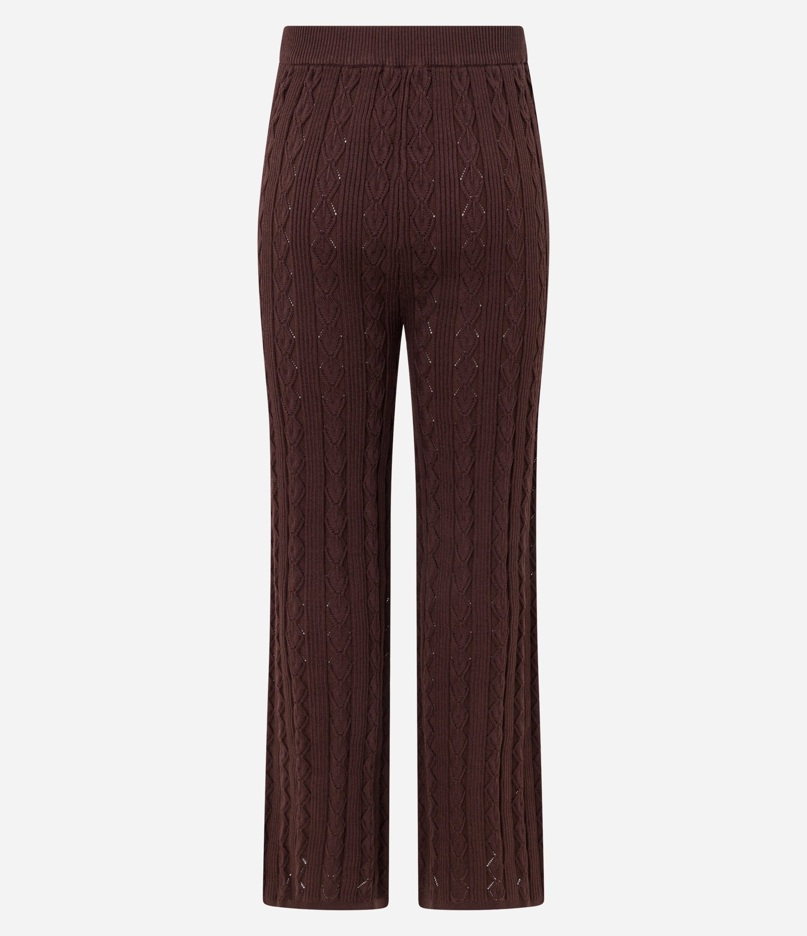 Calça Reta Cintura Alta em Tricô com Mix de Pontos Marrom 8