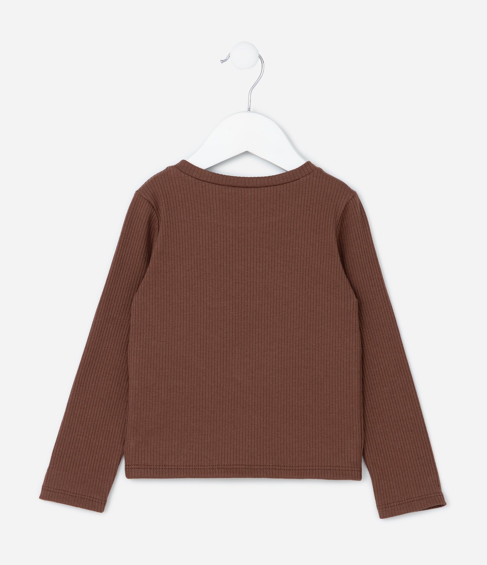 Blusa Infantil Canelada com Bordado Tulipa - Tam 1 a 6 Anos Marrom 2