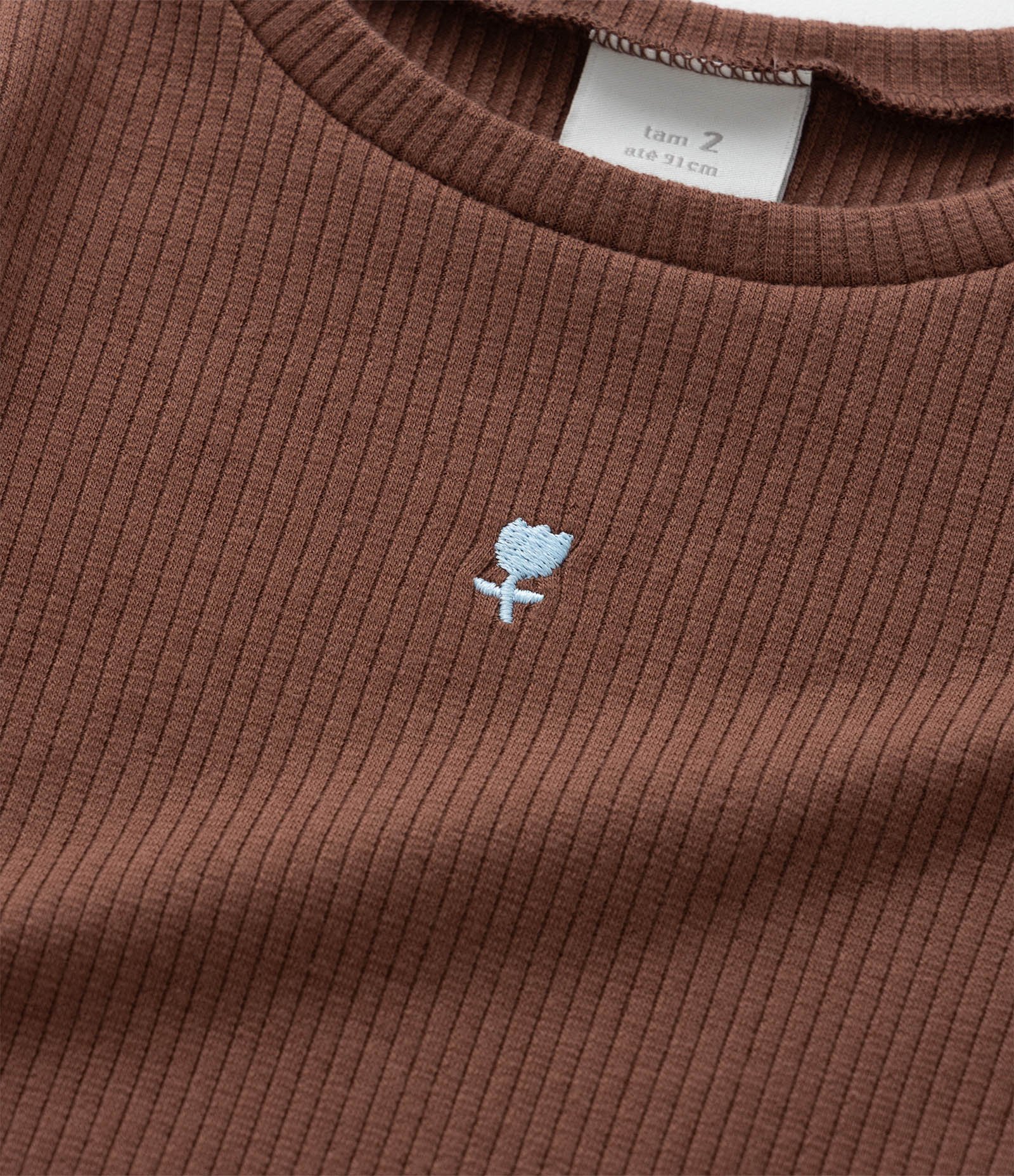 Blusa Infantil Canelada com Bordado Tulipa - Tam 1 a 6 Anos Marrom 4