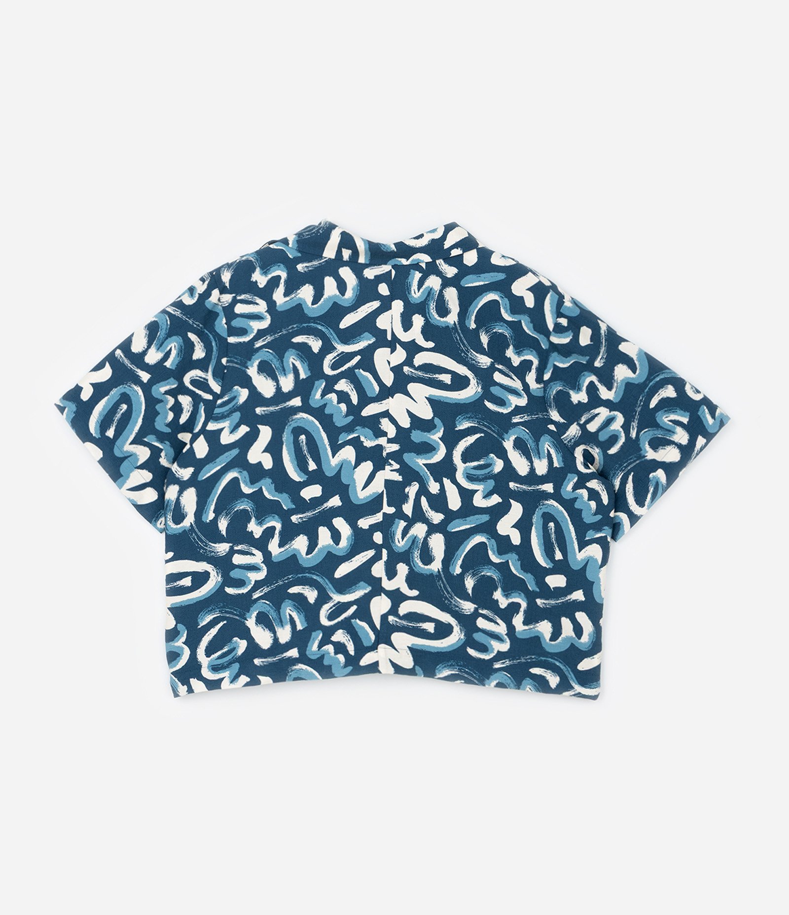 Camisa com Botões Forrados na Gola e Estampa Orgânica Bicolor Curve & Plus Size Azul/Branco 4