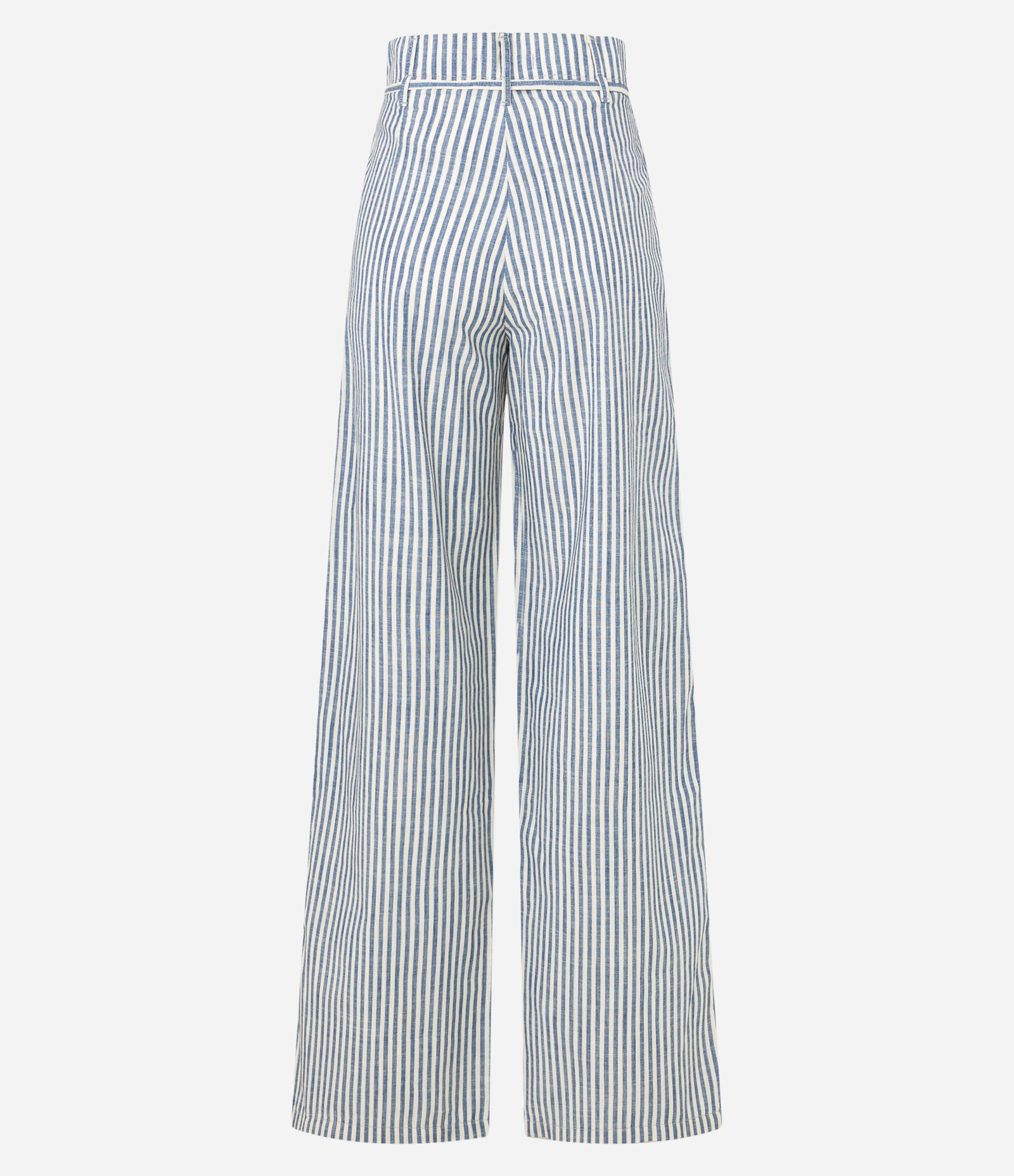 Calça Wide Leg em Sarja com Listras e Cinto Fino Azul 6