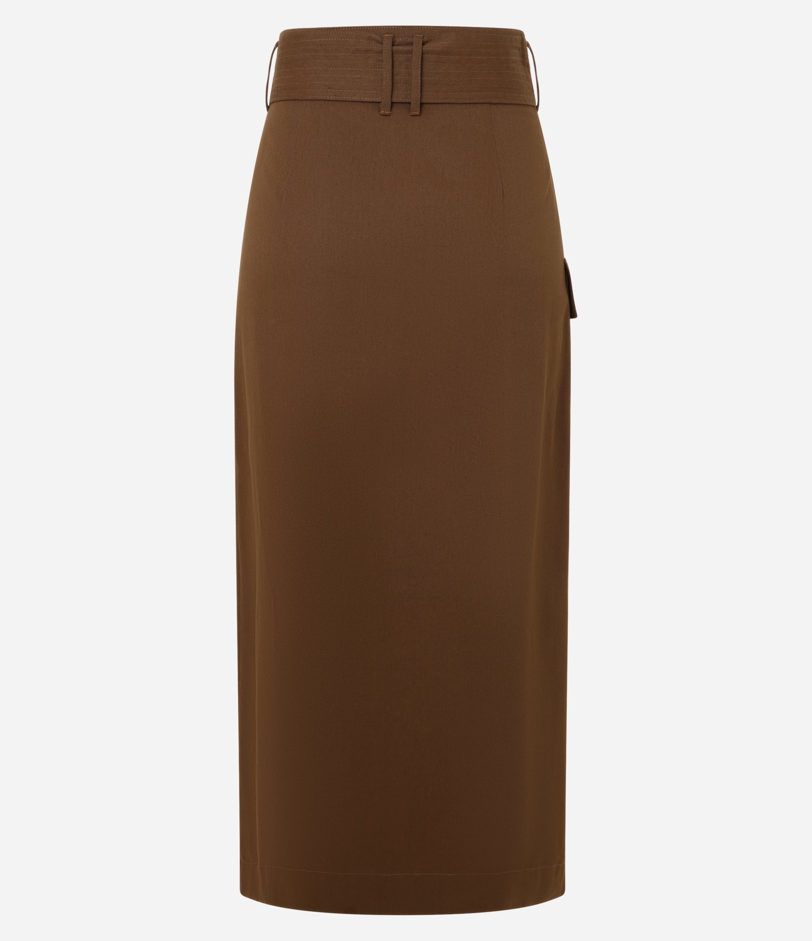 Saia Envelope em Sarja com Cinto Faixa e Bolso Cargo Marrom 6