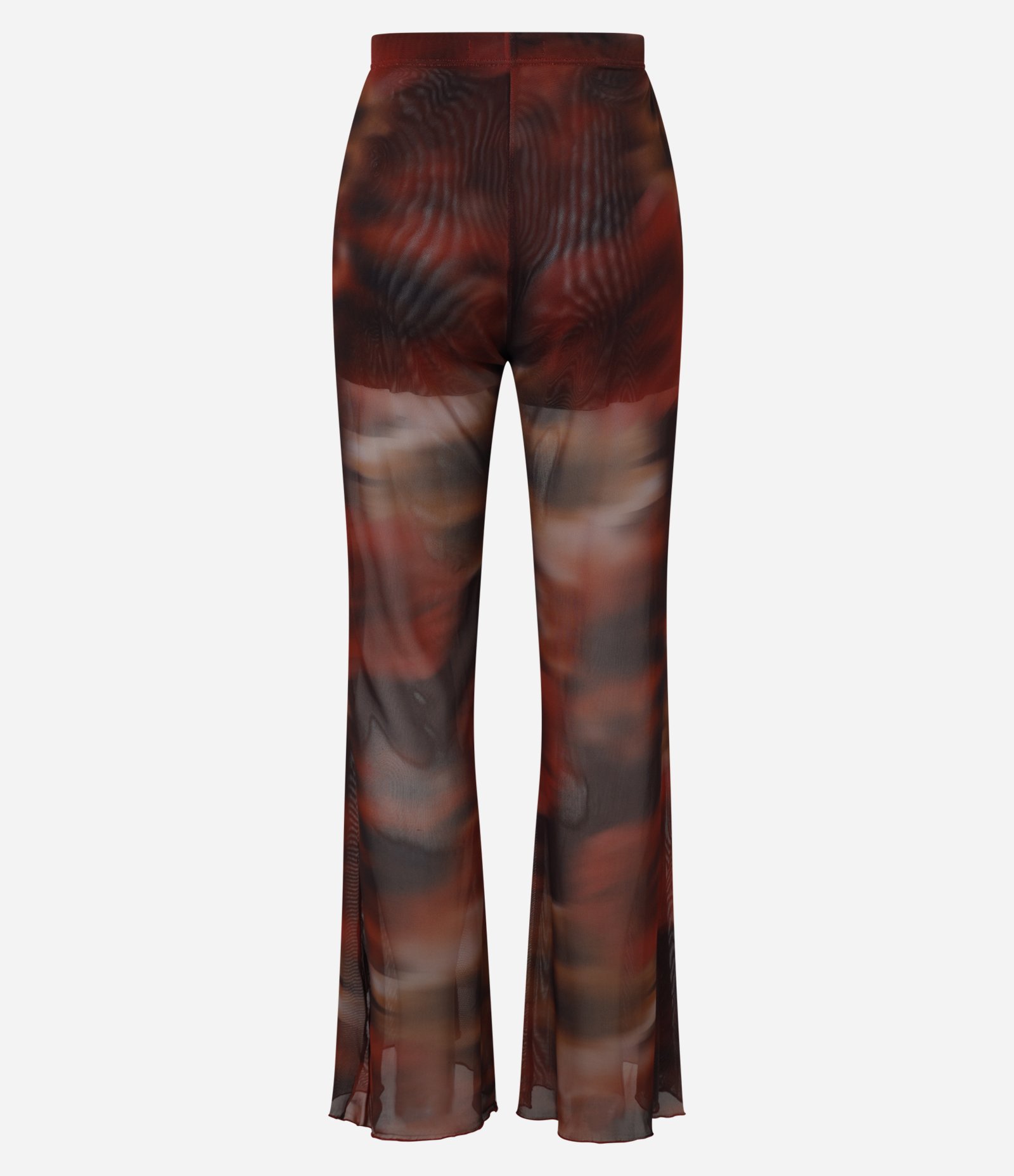 Calça Flare em Tule com Estampa Manchada e Picot na Barra Vermelho 8