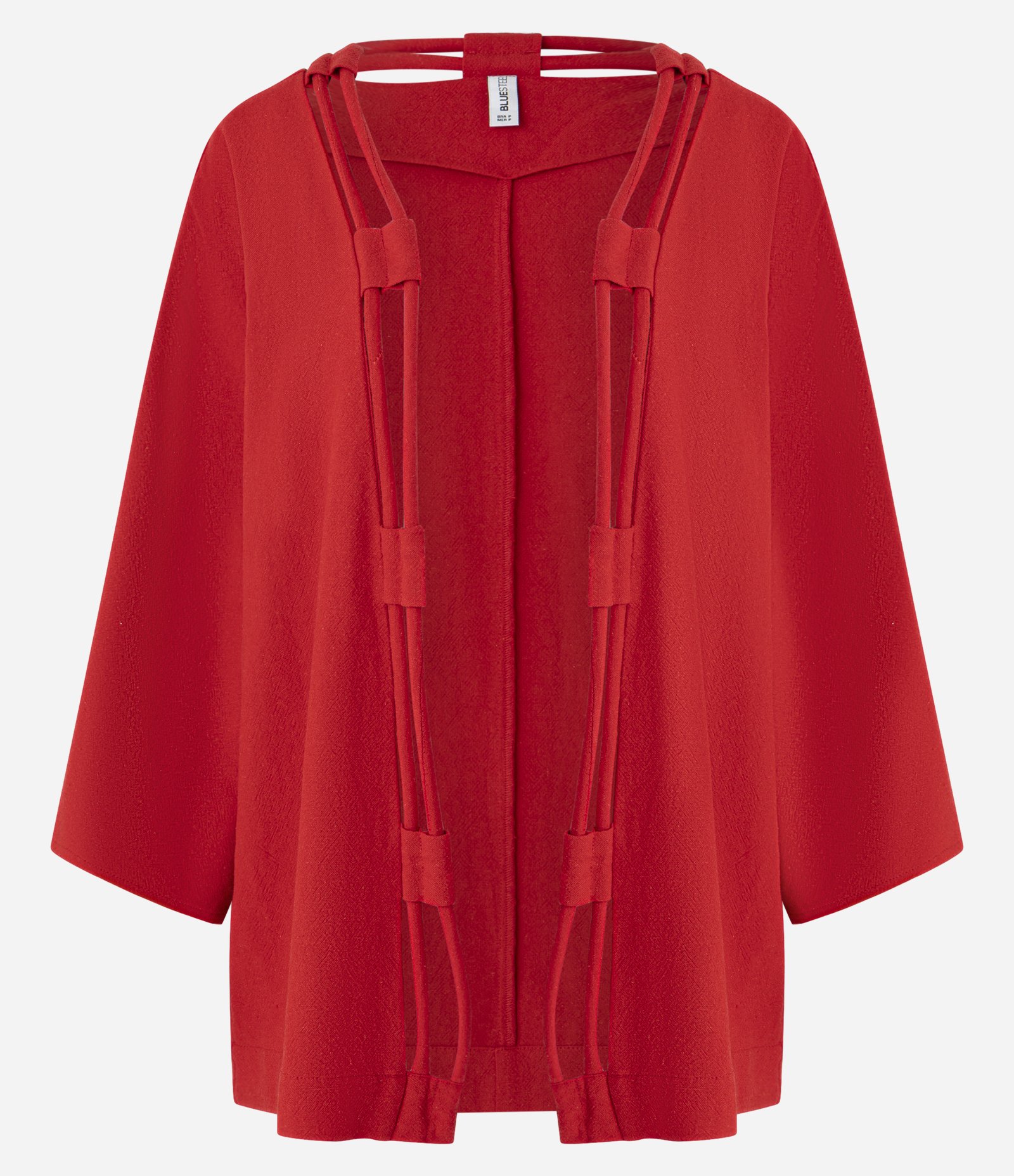 Kimono Alongado em Viscolinho com Cordas Duplas Vermelho 4