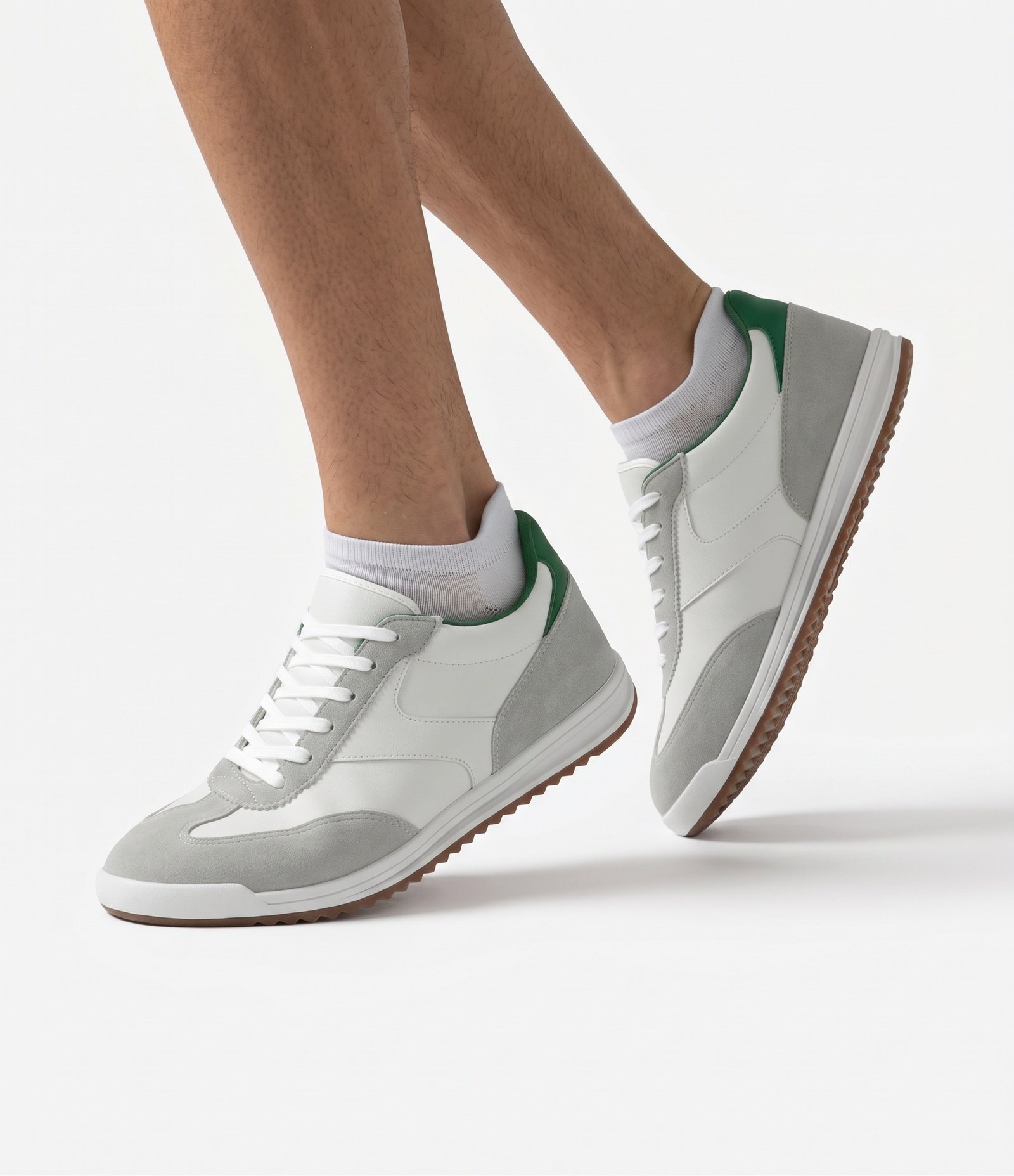 Tênis Esportivo Chuteira Retrô com Recortes Branco/Cinza/Verde 2