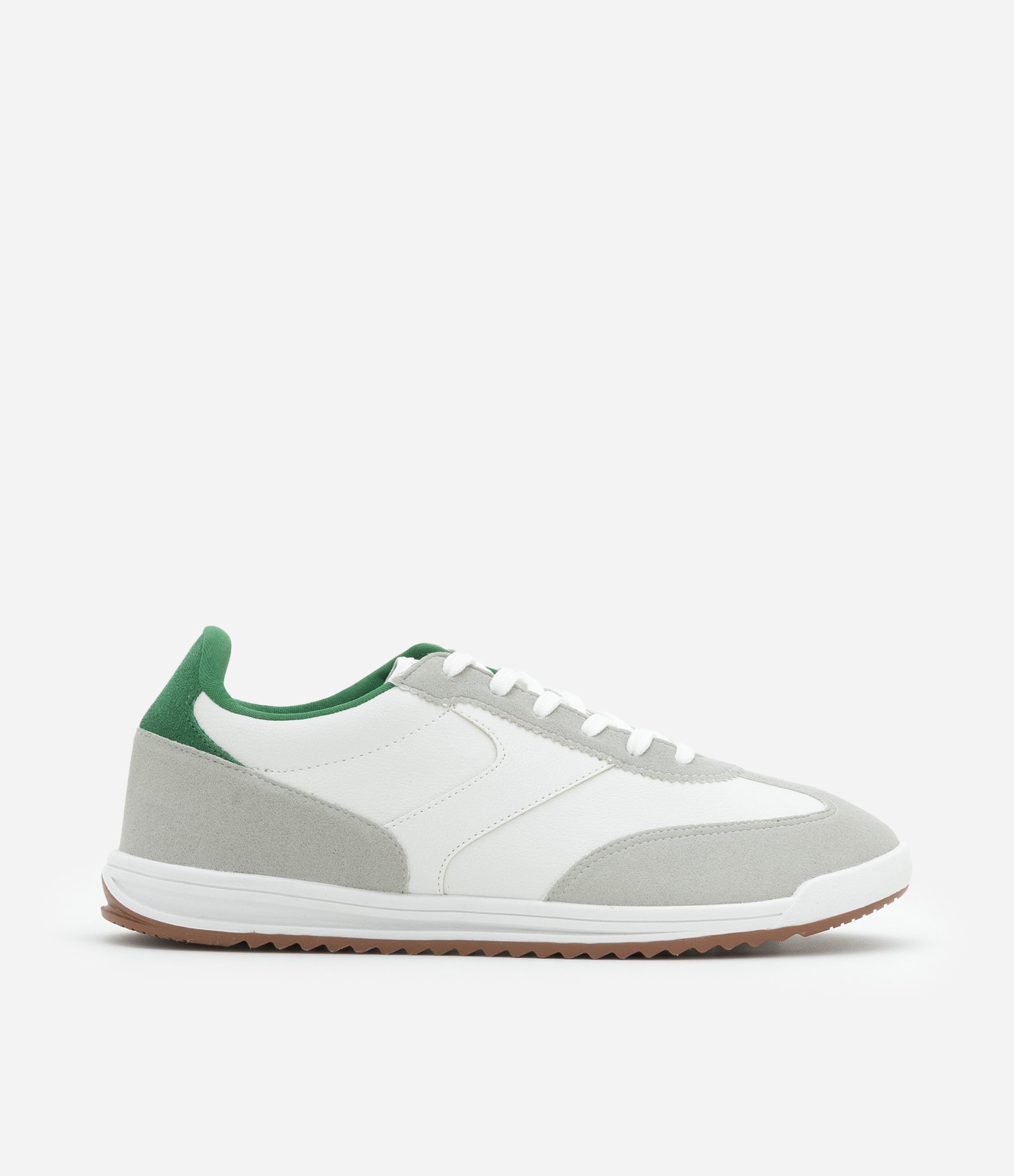 Tênis Esportivo Chuteira Retrô com Recortes Branco/Cinza/Verde 1