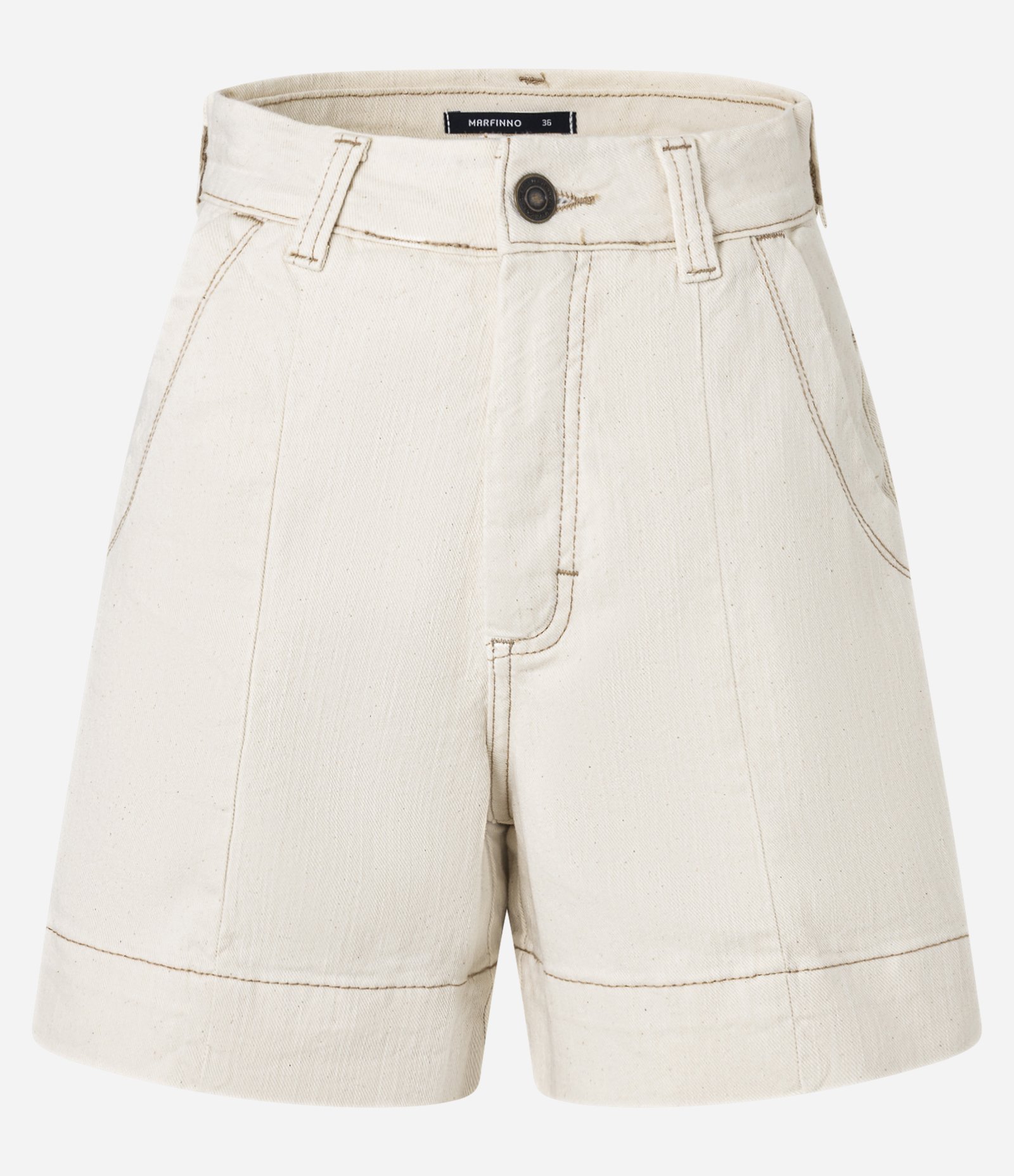 Short Regular em Sarja com Pesponto Contrastante e Bolso Faca Branco 5