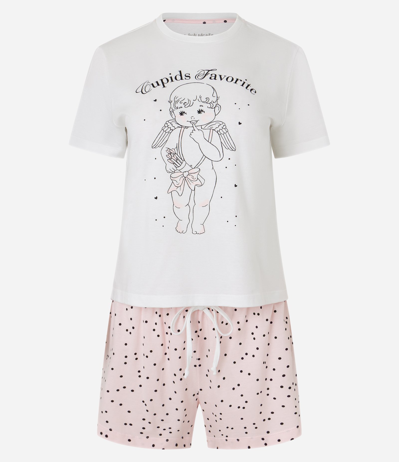 Pijama Short Doll em Algodão com Estampa Cupido e Poá Off White/Rosa 4