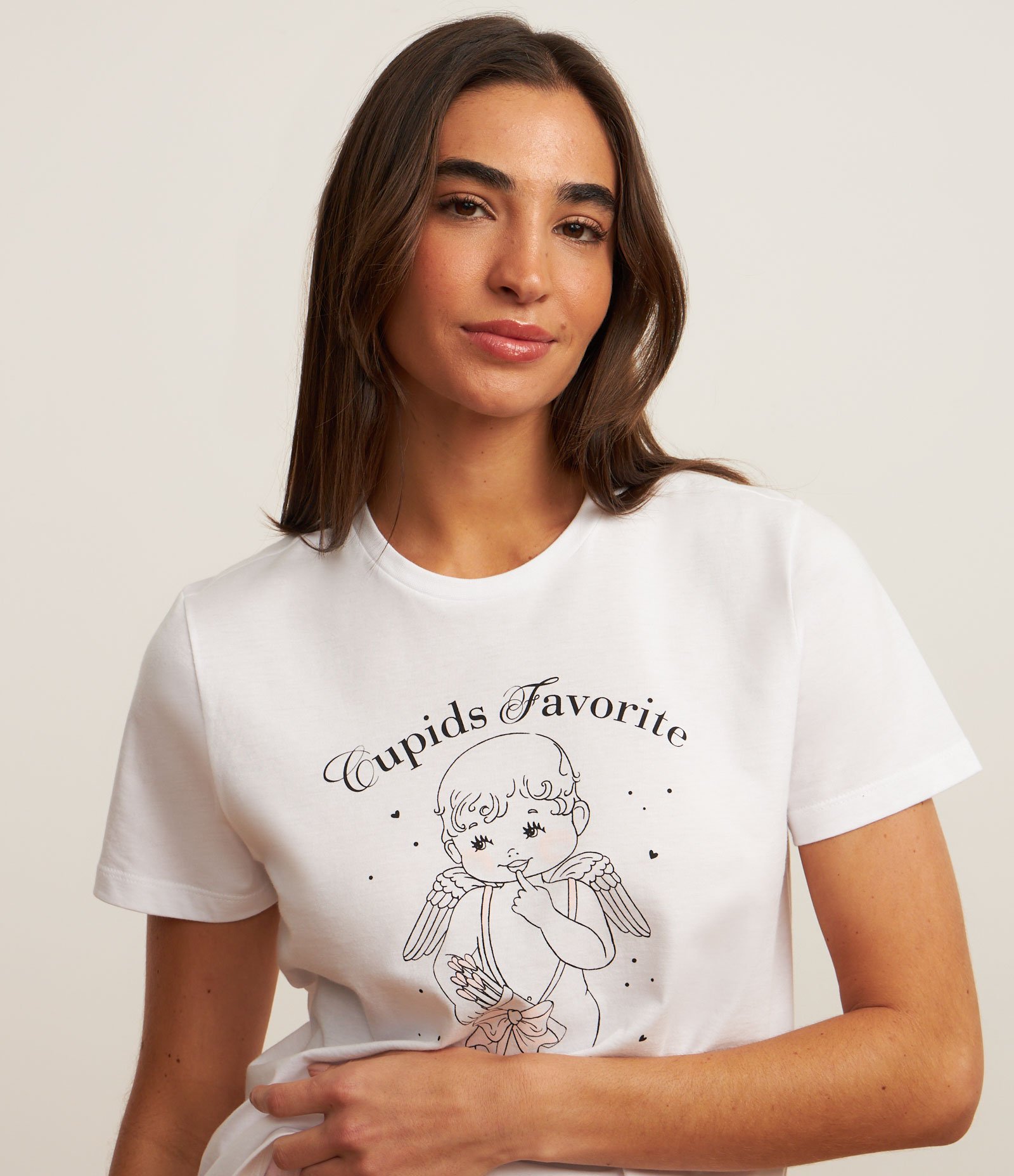 Pijama Short Doll em Algodão com Estampa Cupido e Poá Off White/Rosa 2