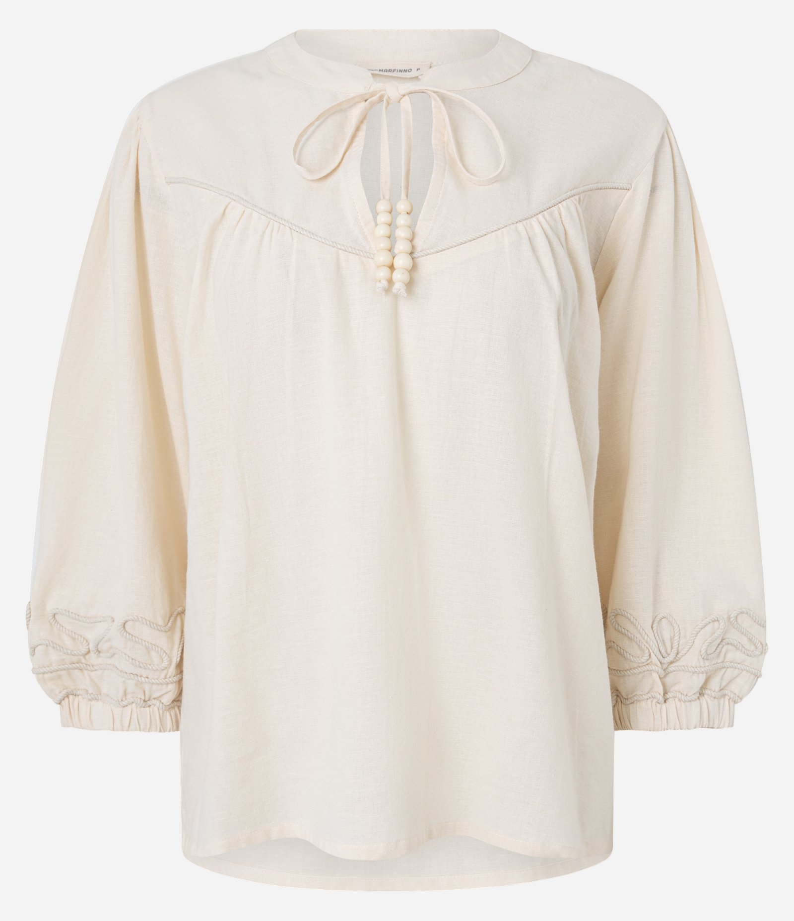 Blusa Bata em Cambraia com Bordado e Elástico no Punho Bege 5