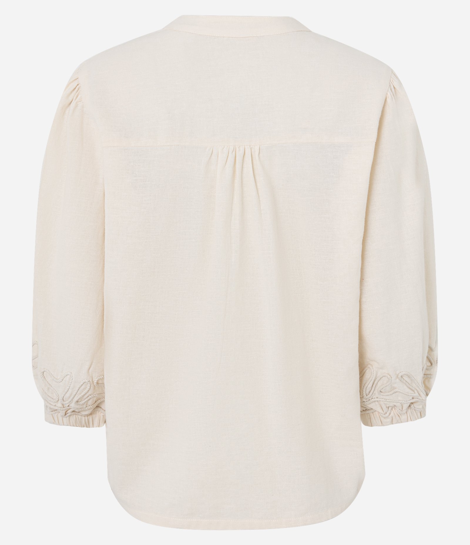 Blusa Bata em Cambraia com Bordado e Elástico no Punho Bege 6