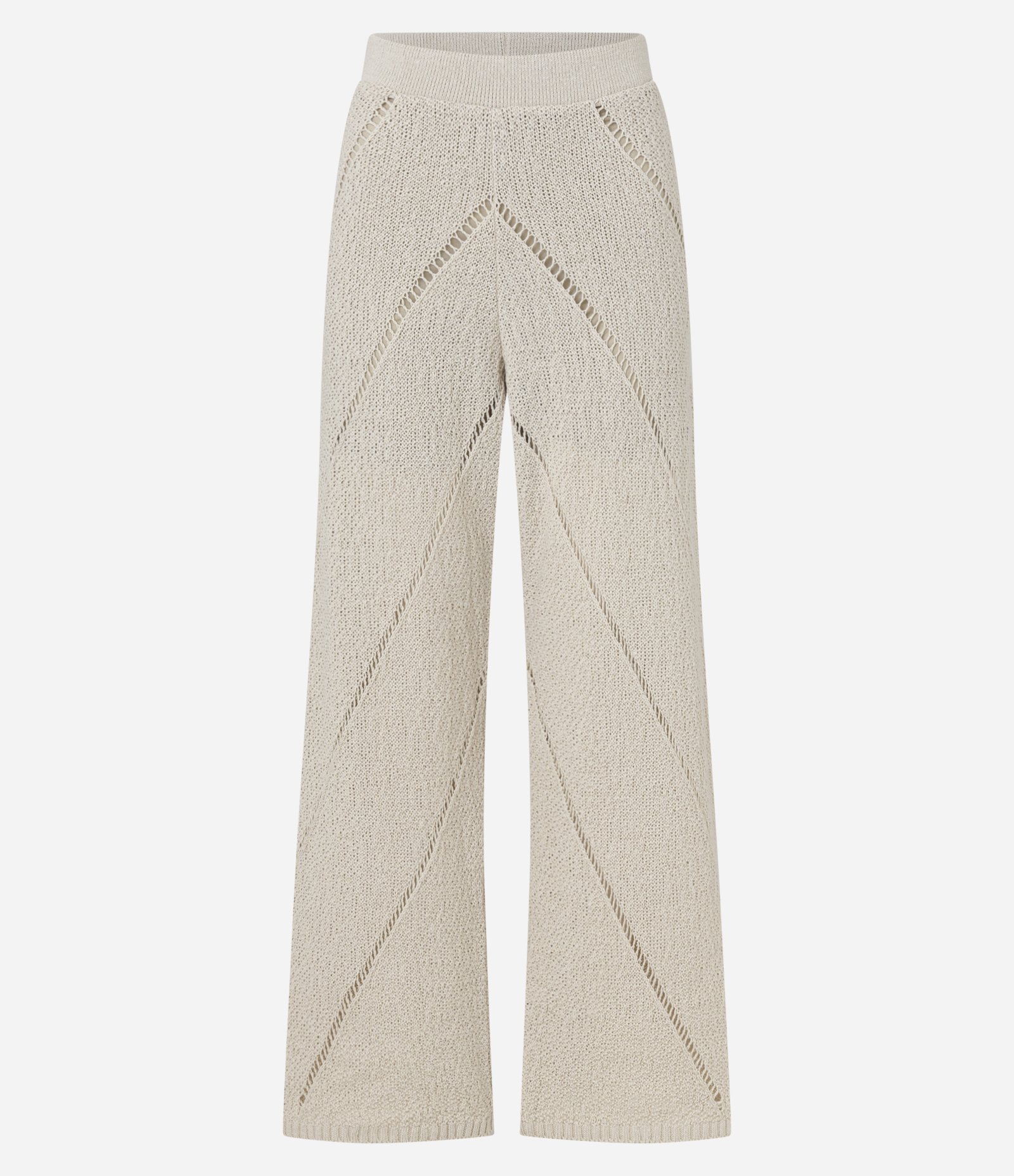 Calça Reta Cintura Média em Tricô com Vazados Diagonais Bege 6