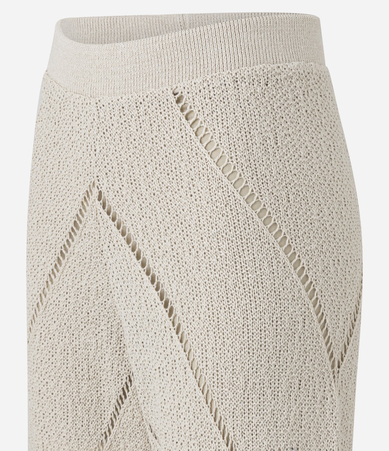 Calça Reta Cintura Média em Tricô com Vazados Diagonais Bege 7