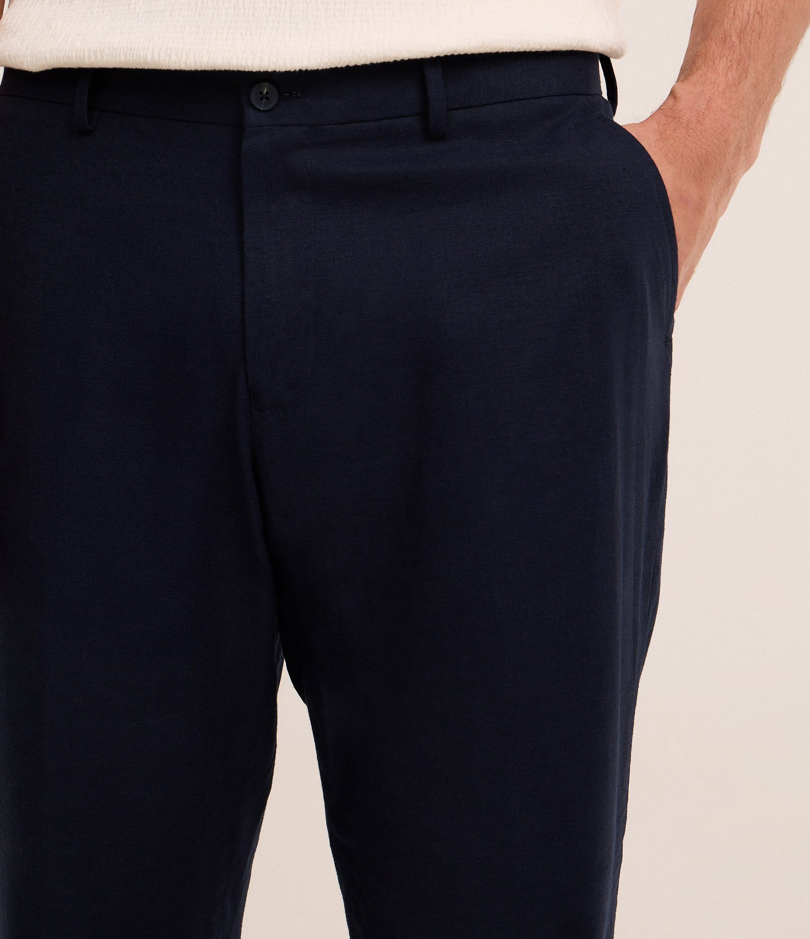 Calça Relaxed Alfaiatada em Viscolinho Azul Marinho 5