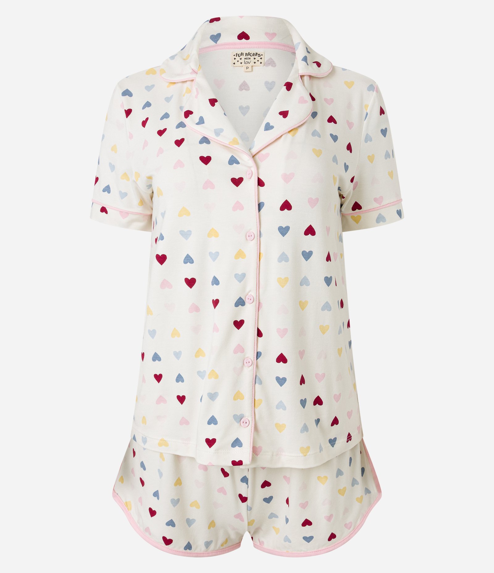 Pijama Americano Curto em Viscose com Estampa de Corações Off White 4