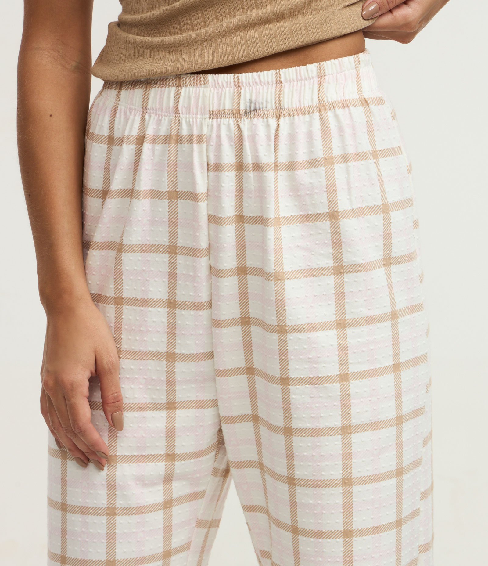 Pijama Longo em Algodão com Calça Xadrez Vichy Marrom 3