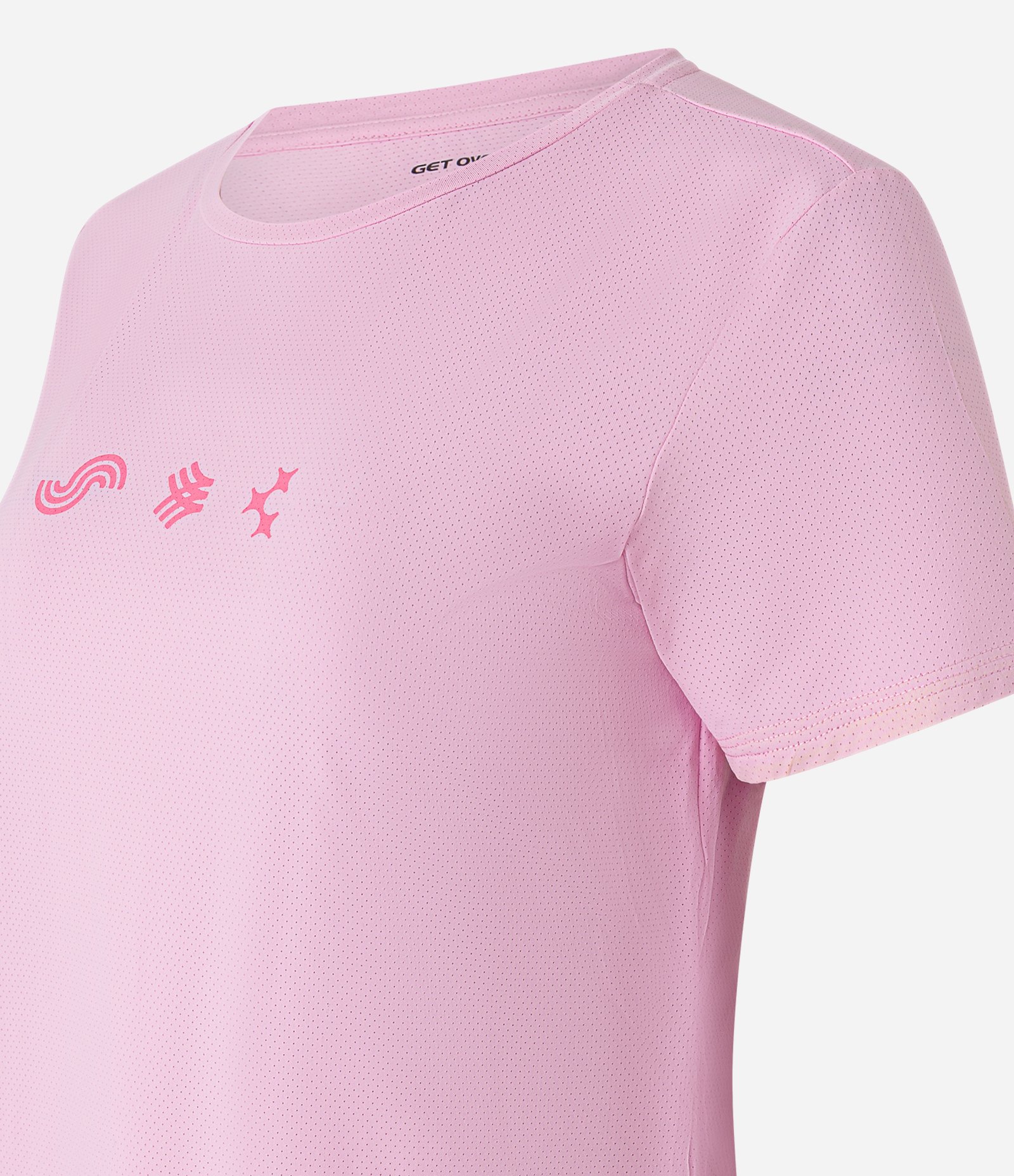 Camiseta Esportiva em Microfibra Furadinha com Estampa de Ícones Rosa 5