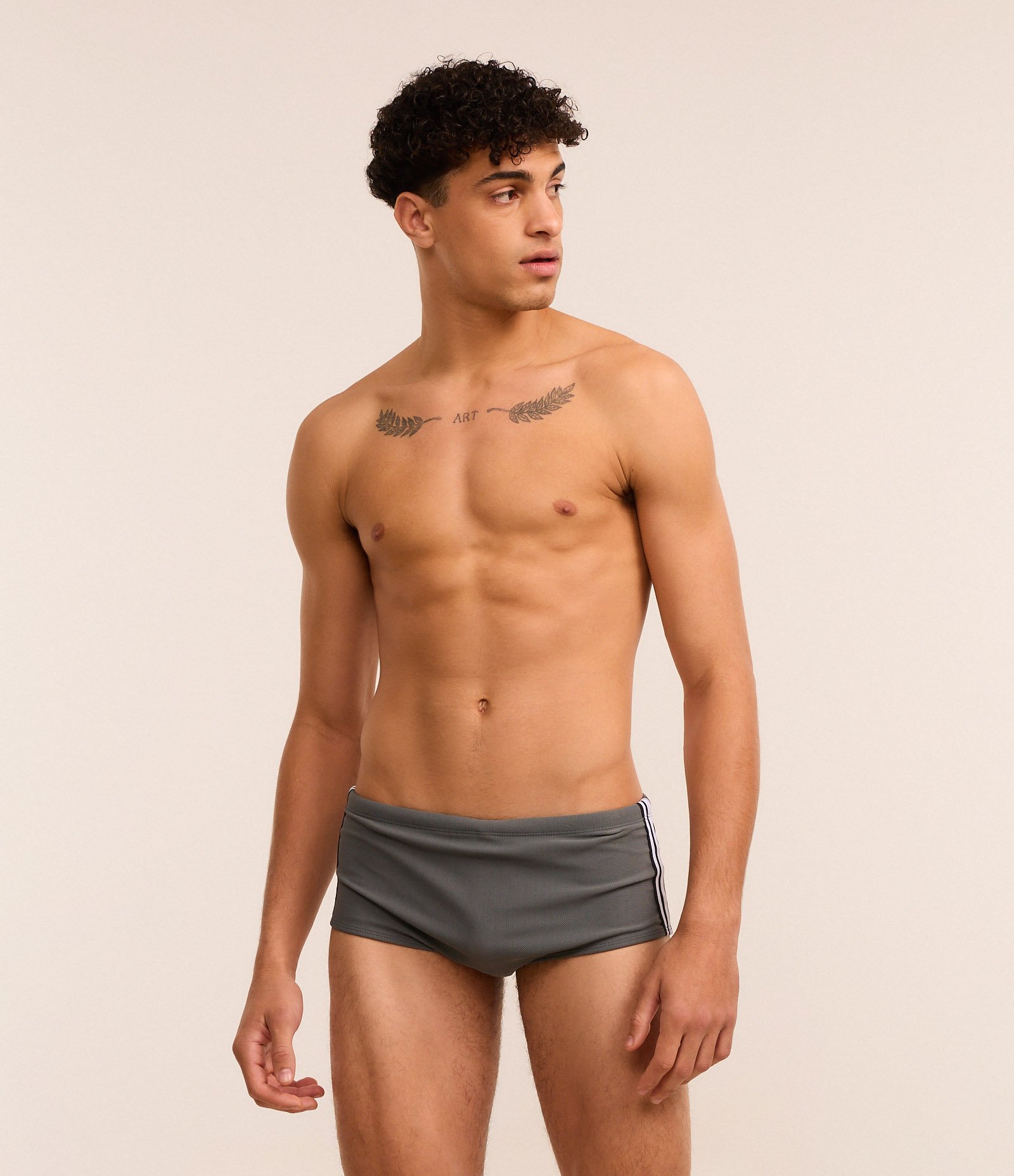 Sunga em Microfibra com Cordão Interno e Listras Laterais Cinza 1