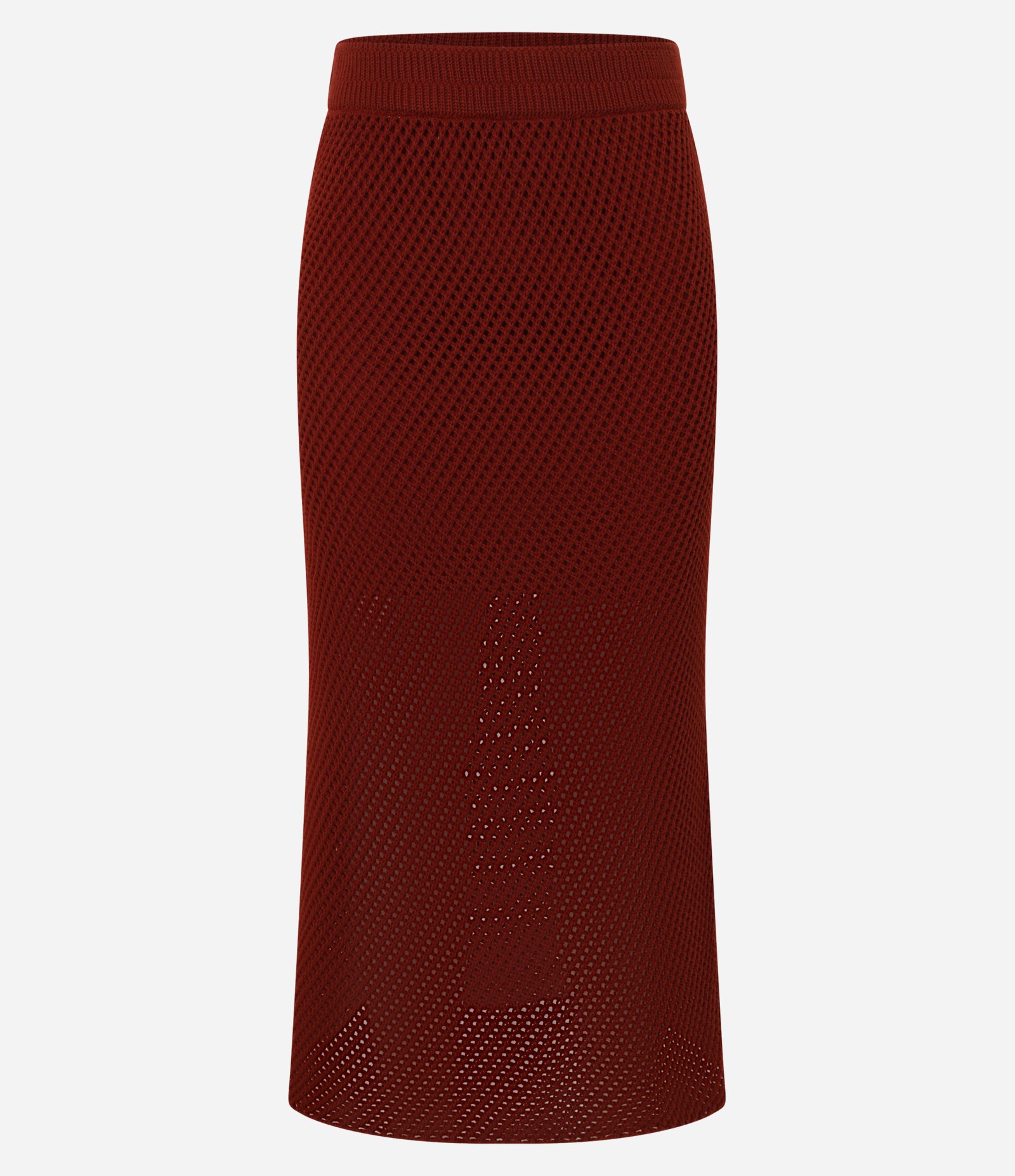 Saia Reta Longa em Tricô com Ponto Vazado Bordô 6