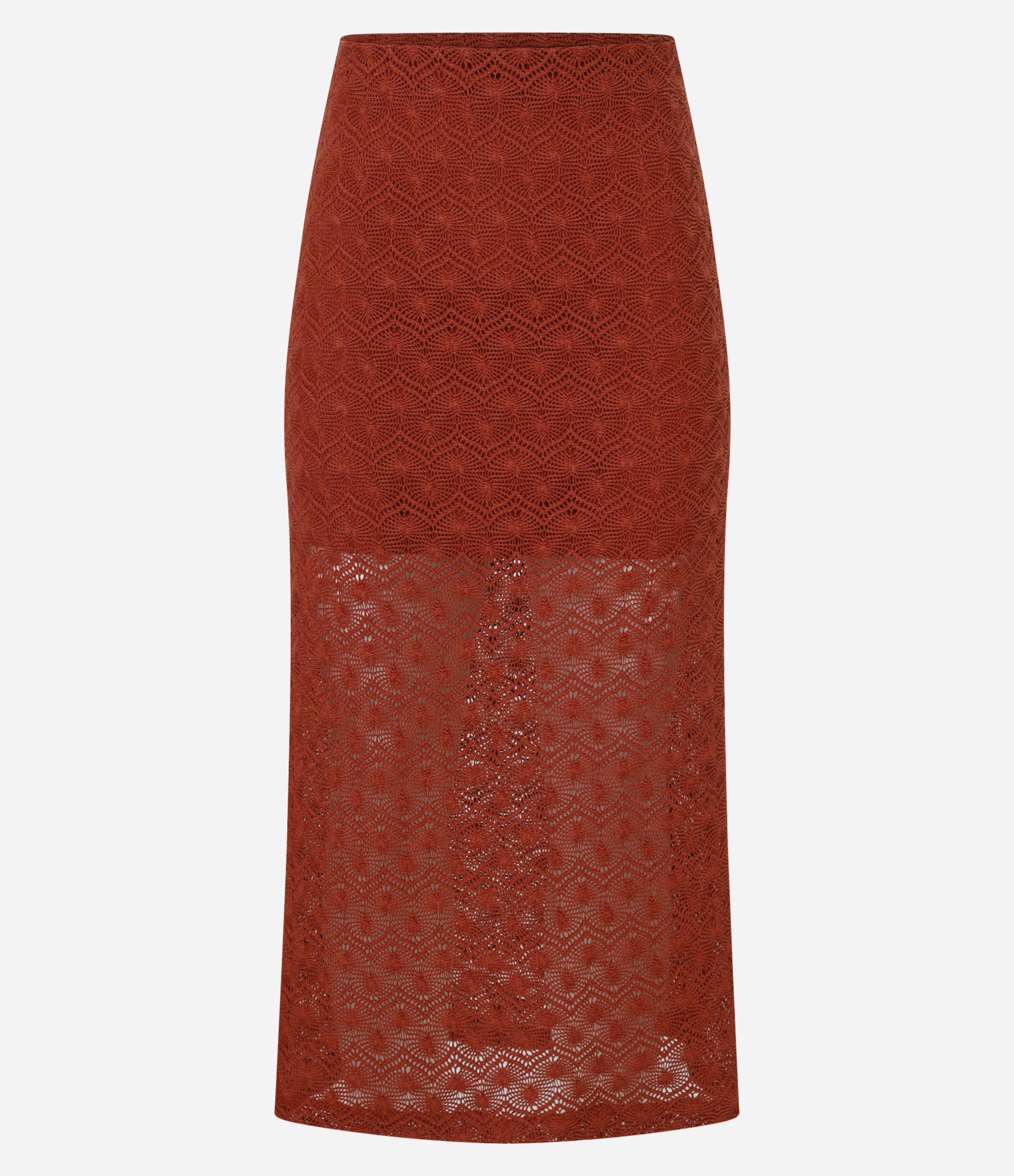 Saia Midi com Efeito Croche Sobreposto Vermelho 5