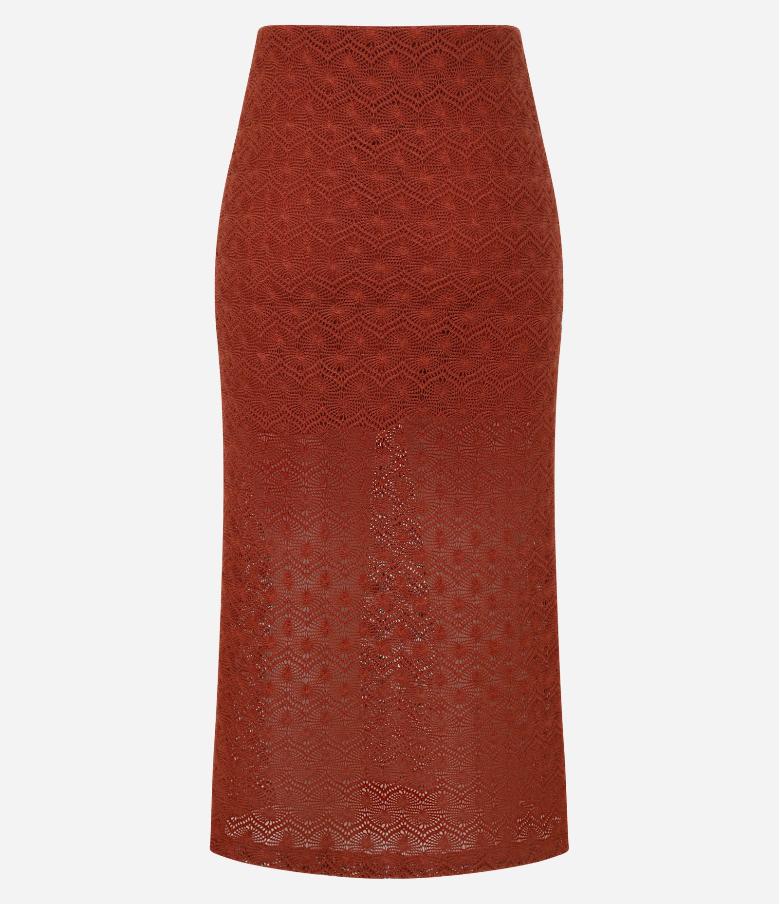 Saia Midi com Efeito Croche Sobreposto Vermelho 7