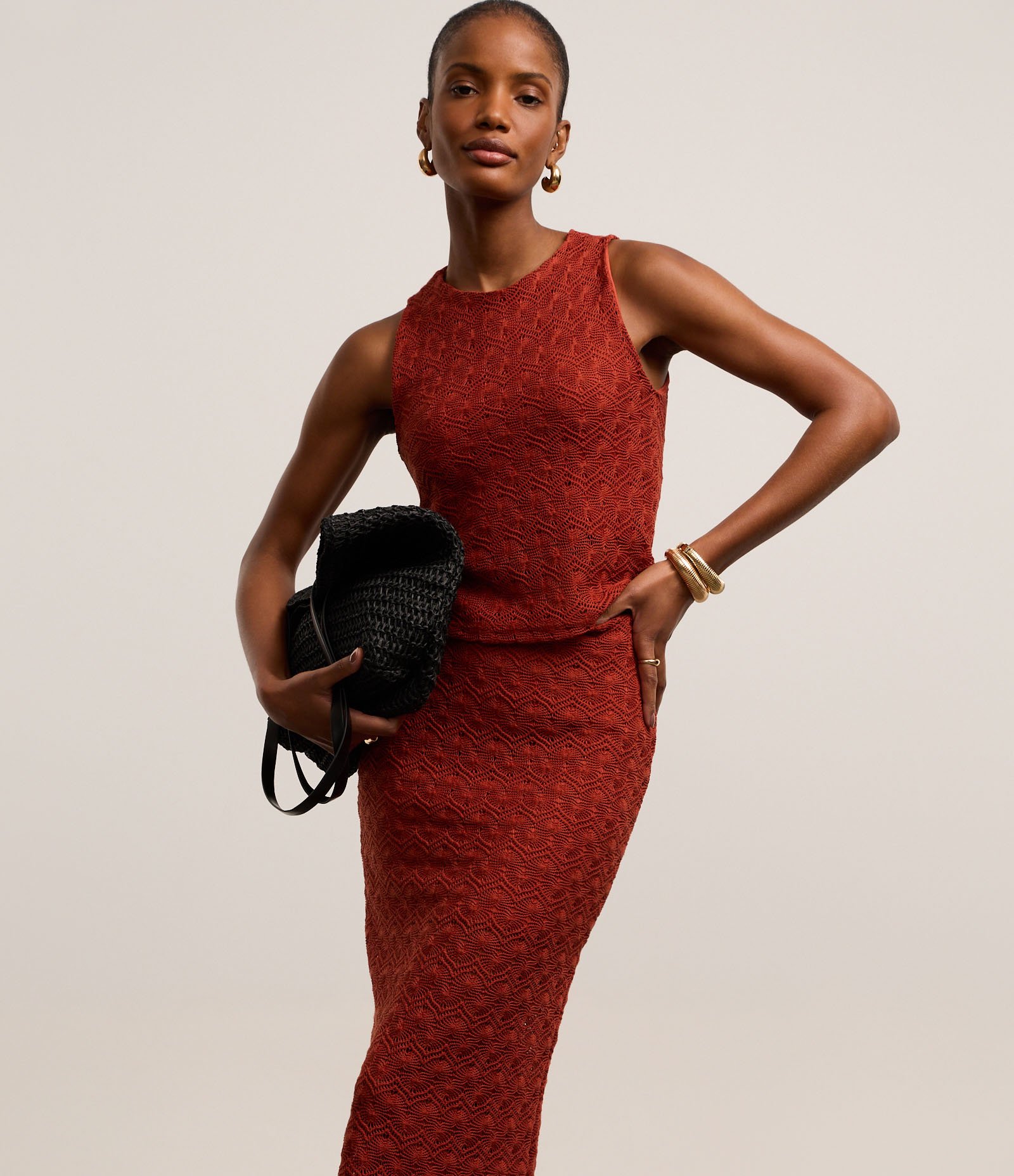 Saia Midi com Efeito Croche Sobreposto Vermelho 2