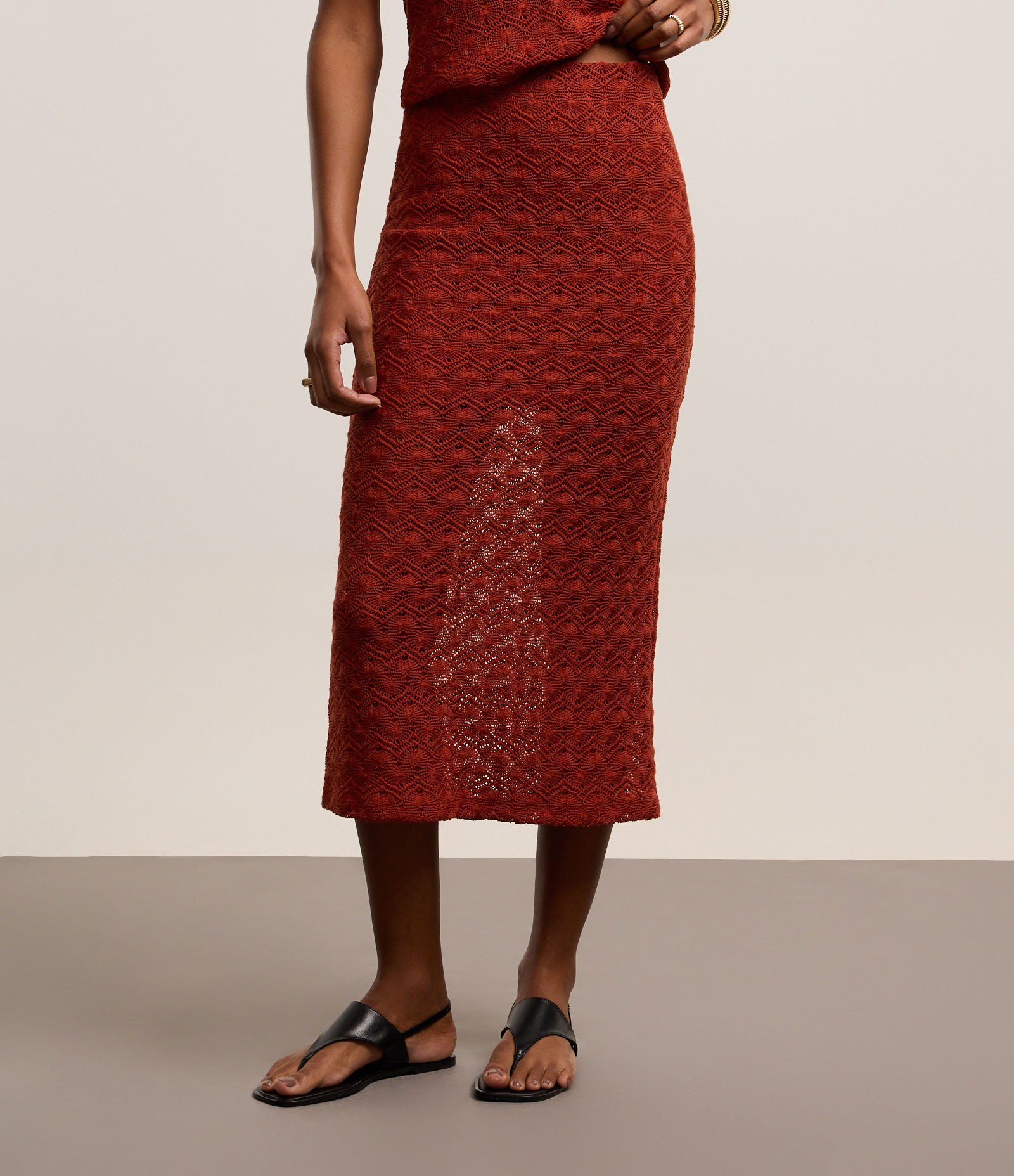 Saia Midi com Efeito Croche Sobreposto Vermelho 3