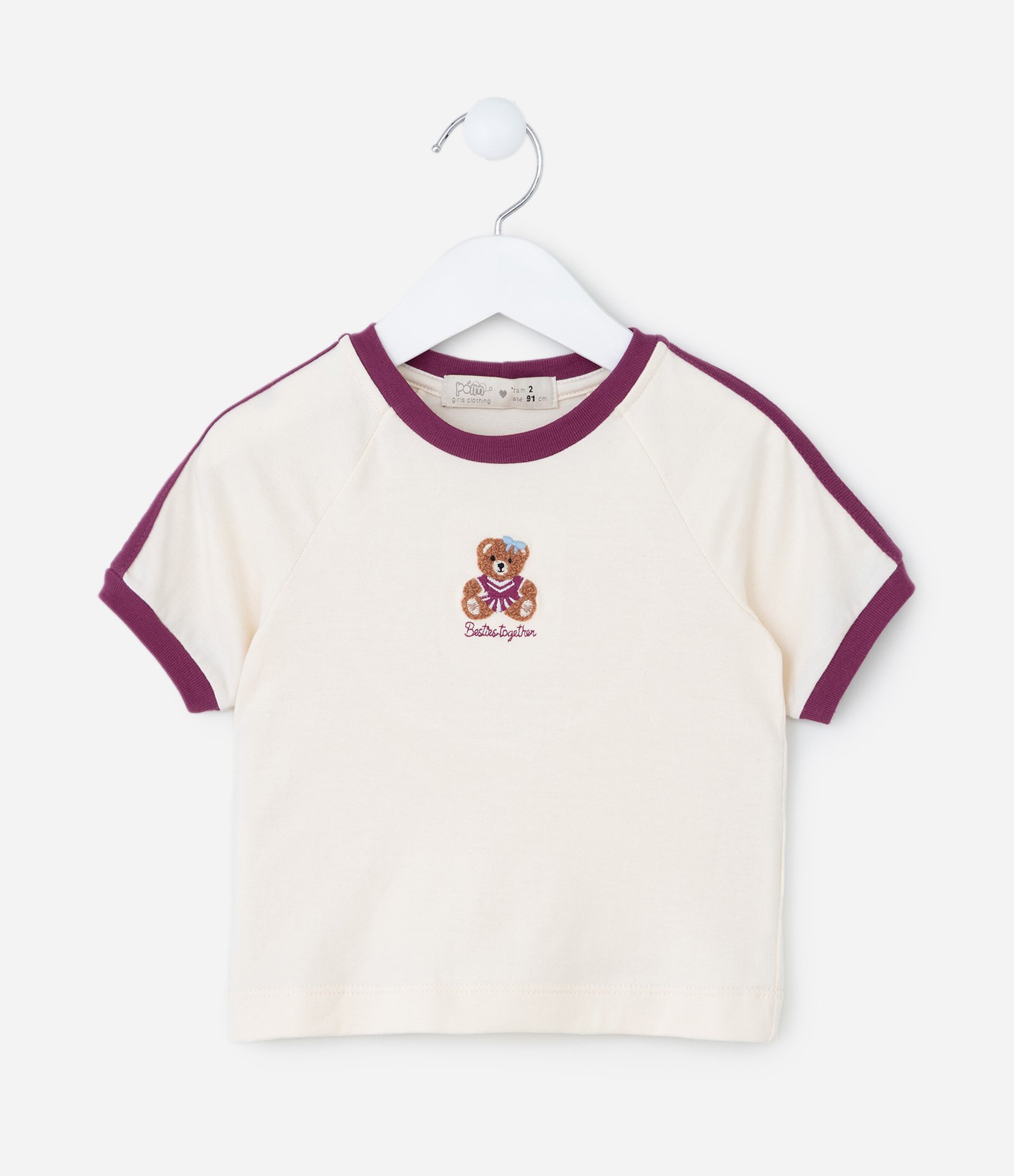 Blusa Infantil com Listras e Bordado Urso - Tam 1 a 6 Anos Bege 1