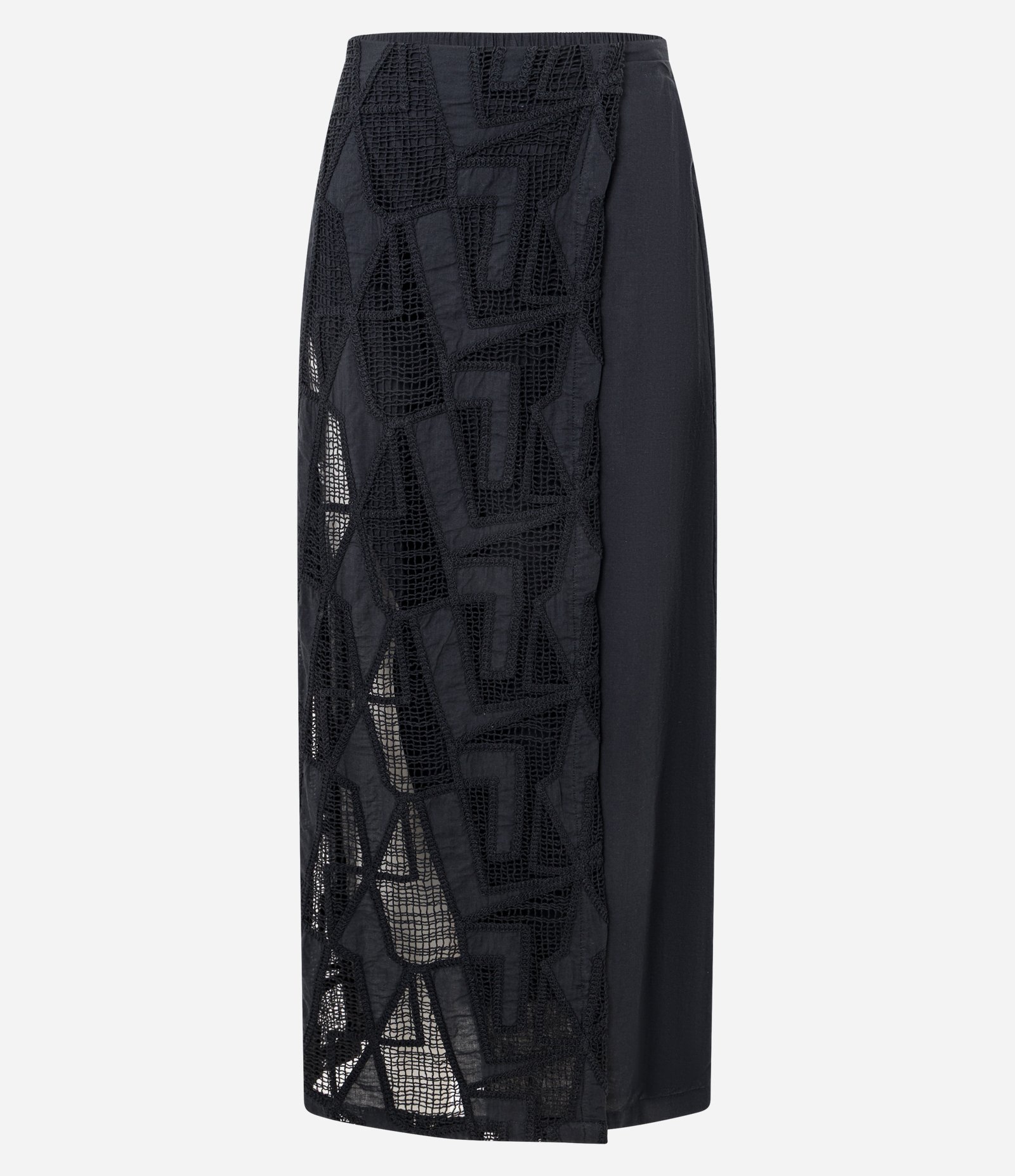 Saída de Praia Saia Midi com Sobreposição de Laise Preto 5