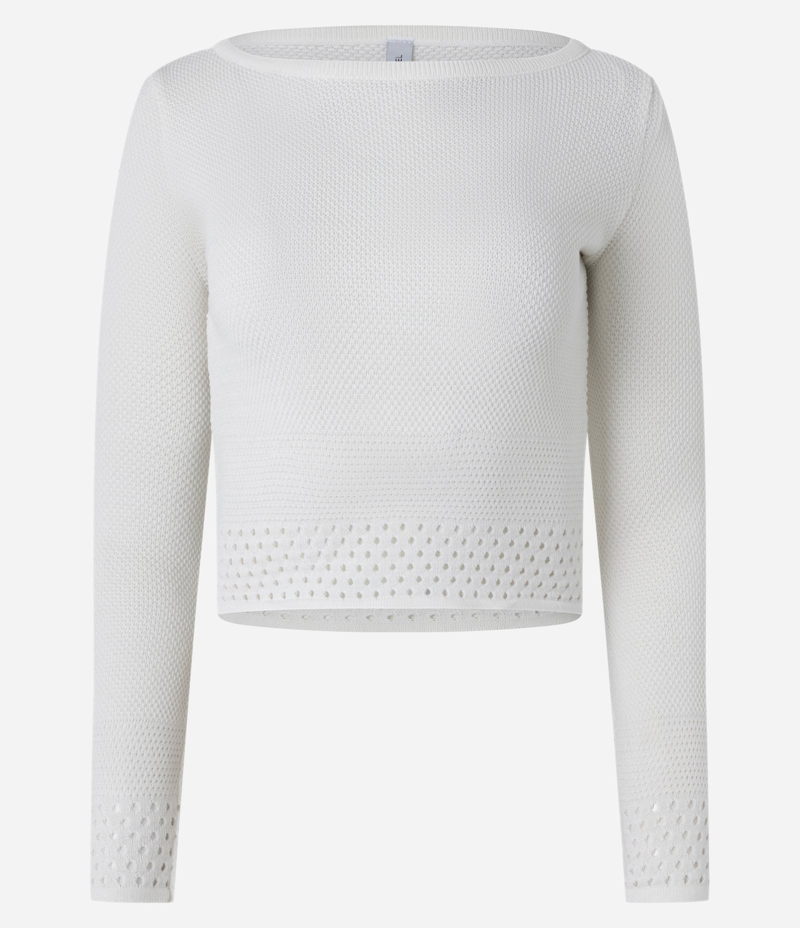 Blusa Curta em Tricô com Decote Canoa Branco 1