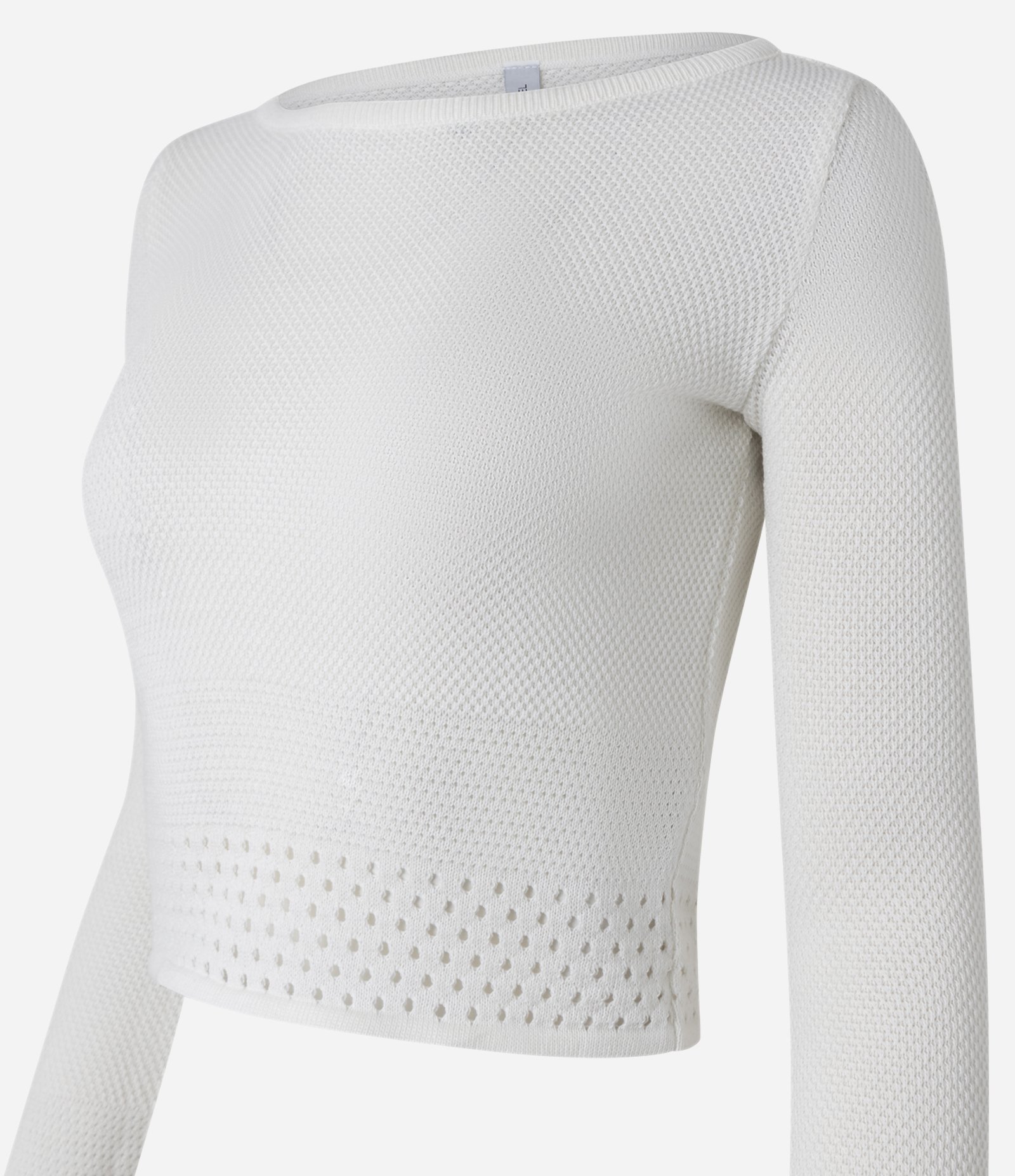 Blusa Curta em Tricô com Decote Canoa Branco 2