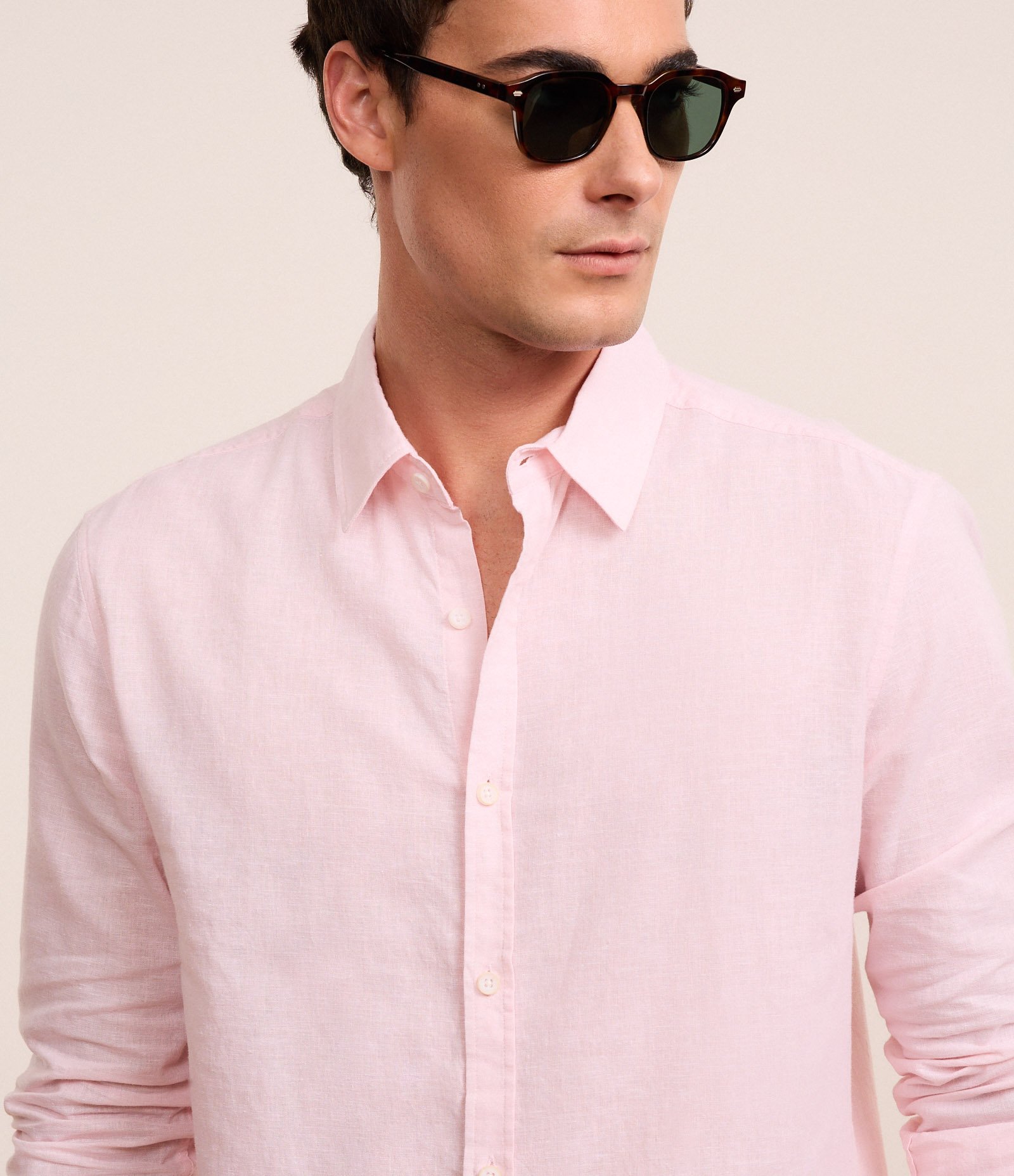 Camisa Regular Básica em Linho com Gola Colarinho Rosa 5