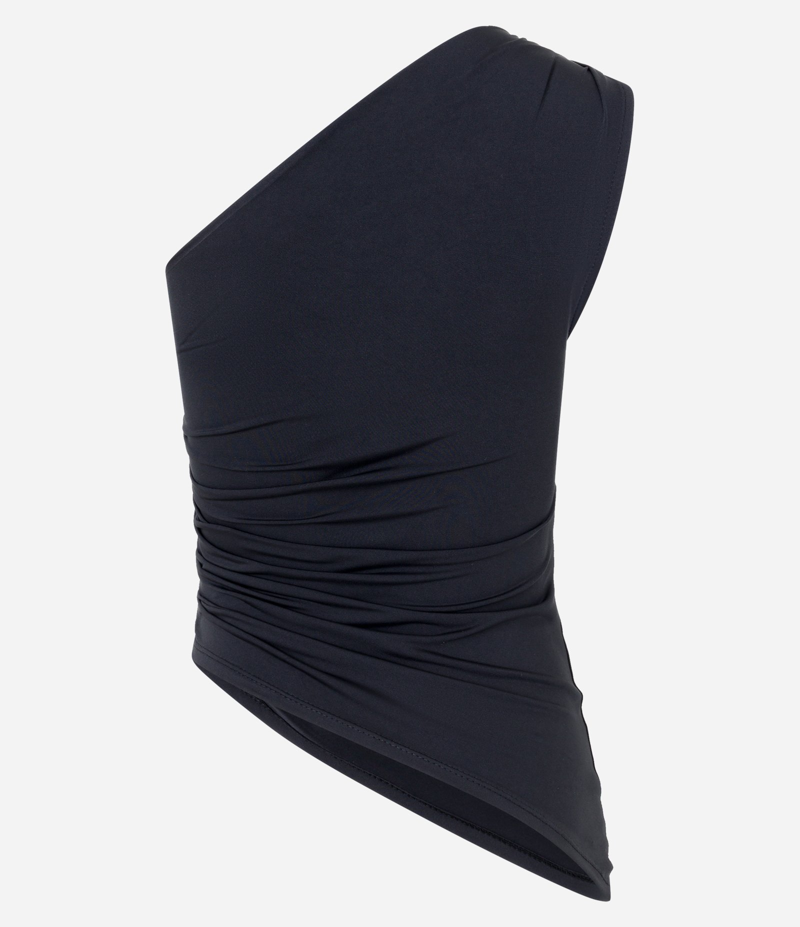 Blusa Ombro Só em Jersey com Barra Assimétrica e Franzidos Preto 5