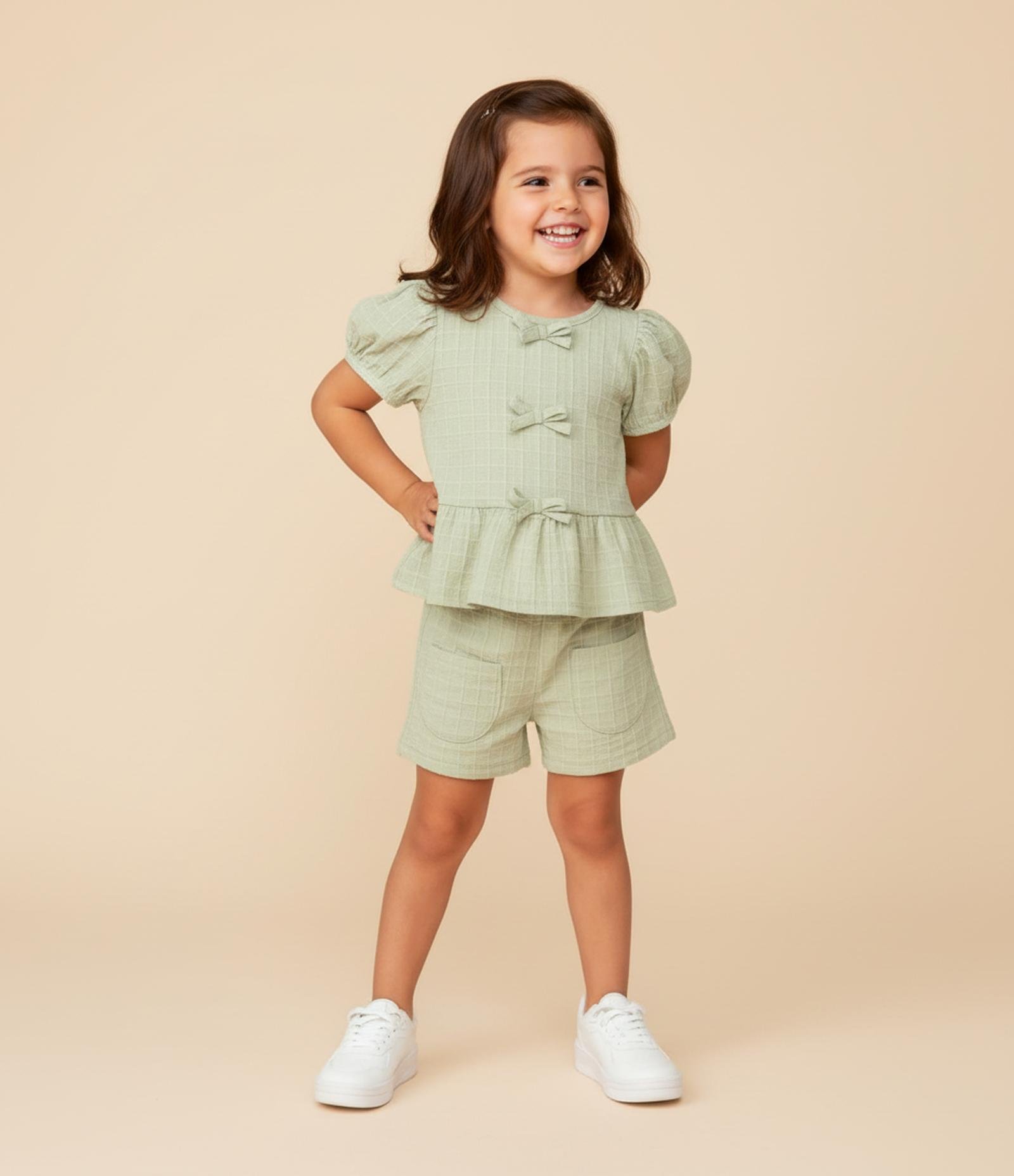 Conjunto Infantil Texturizado com Lacinhos - Tam 1 a 6 Anos Verde 1