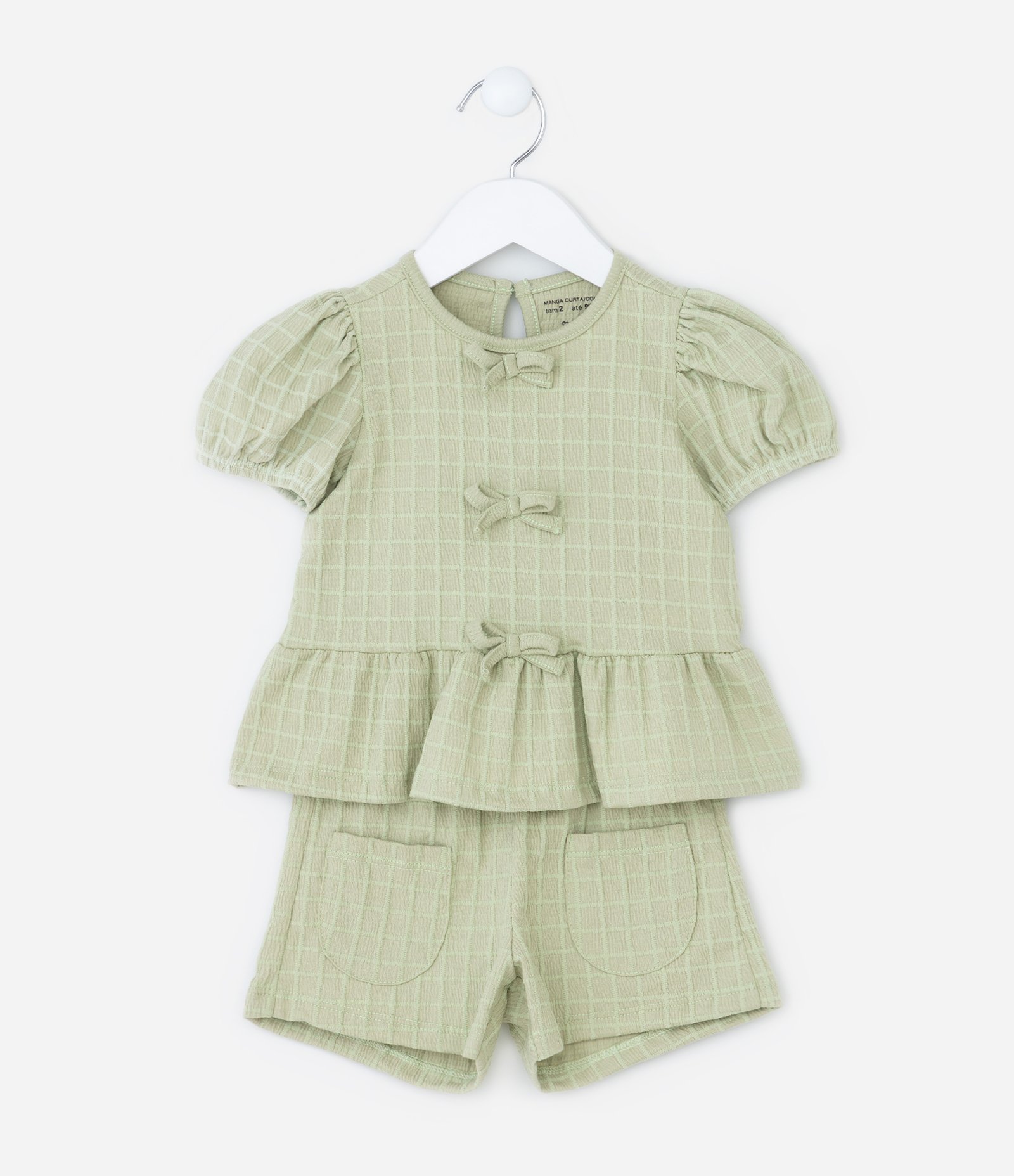 Conjunto Infantil Texturizado com Lacinhos - Tam 1 a 6 Anos Verde 2