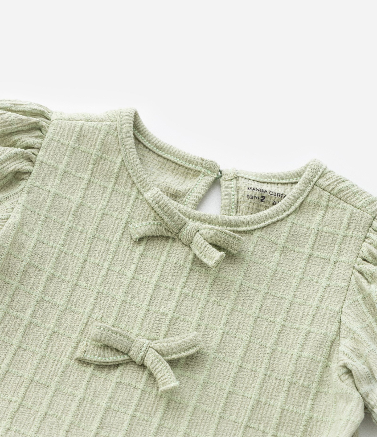 Conjunto Infantil Texturizado com Lacinhos e Calça Wide Leg - Tam 1 a 6 Anos Verde 10