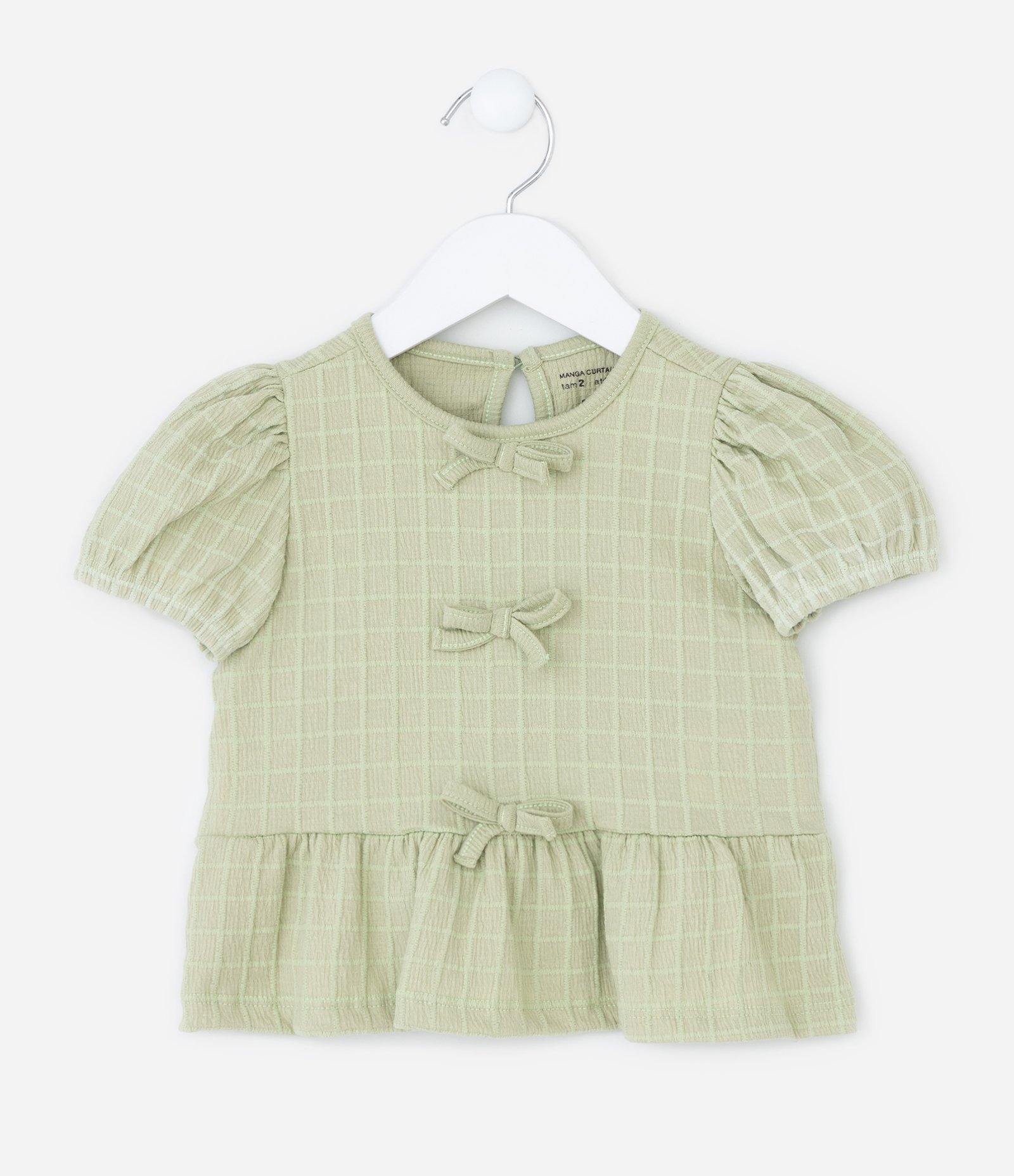 Conjunto Infantil Texturizado com Lacinhos e Calça Wide Leg - Tam 1 a 6 Anos Verde 3