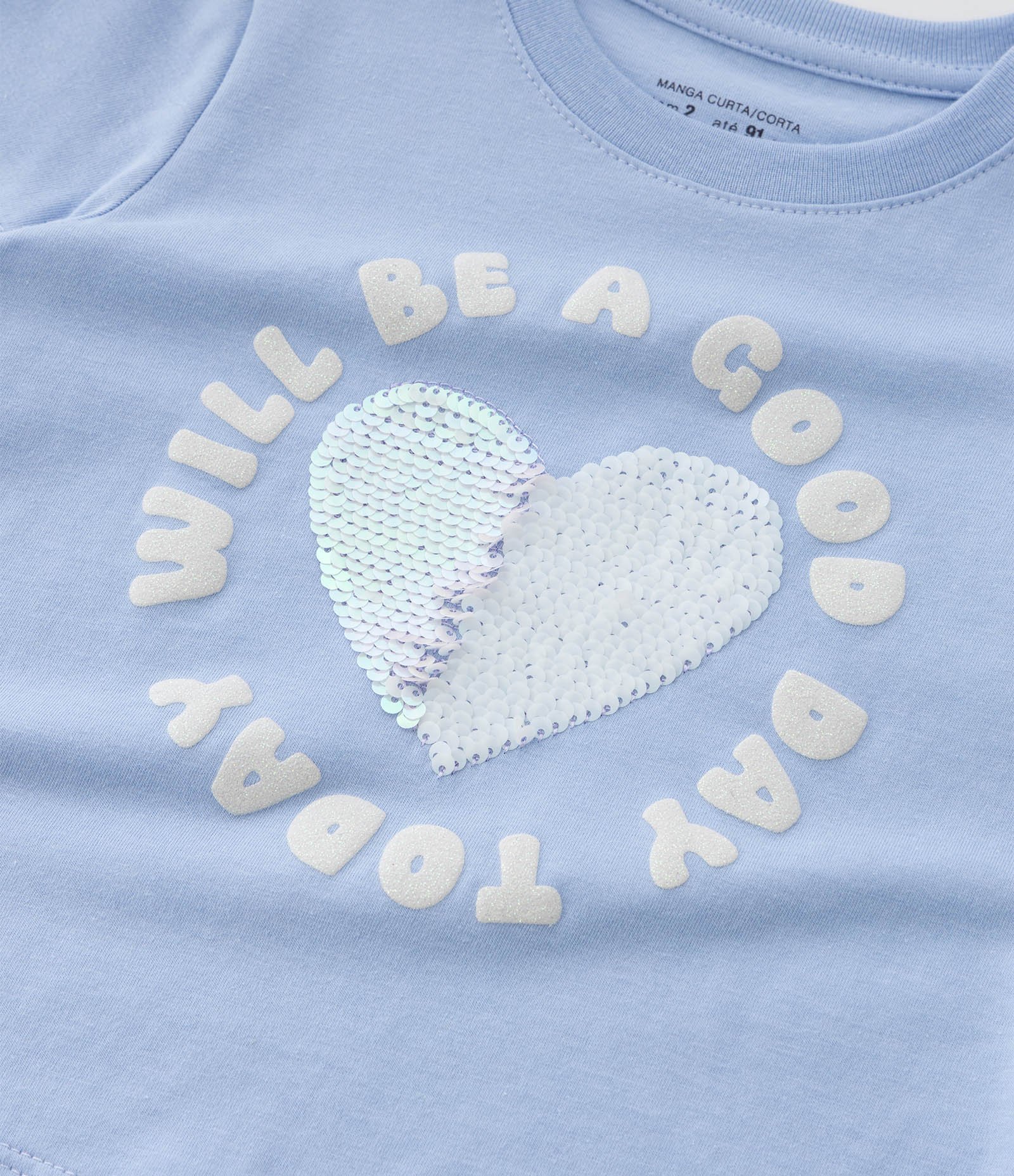 Conjunto Infantil com Coração Bordado em Paetês - Tam 1 a 6 Anos Azul 10