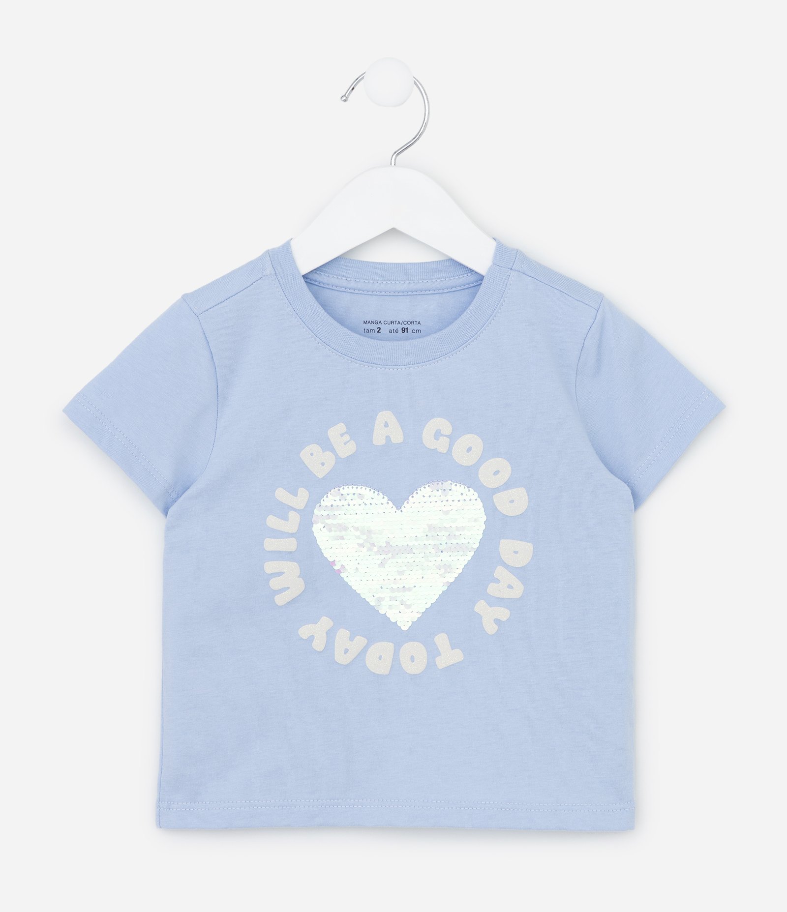 Conjunto Infantil com Coração Bordado em Paetês - Tam 1 a 6 Anos Azul 2