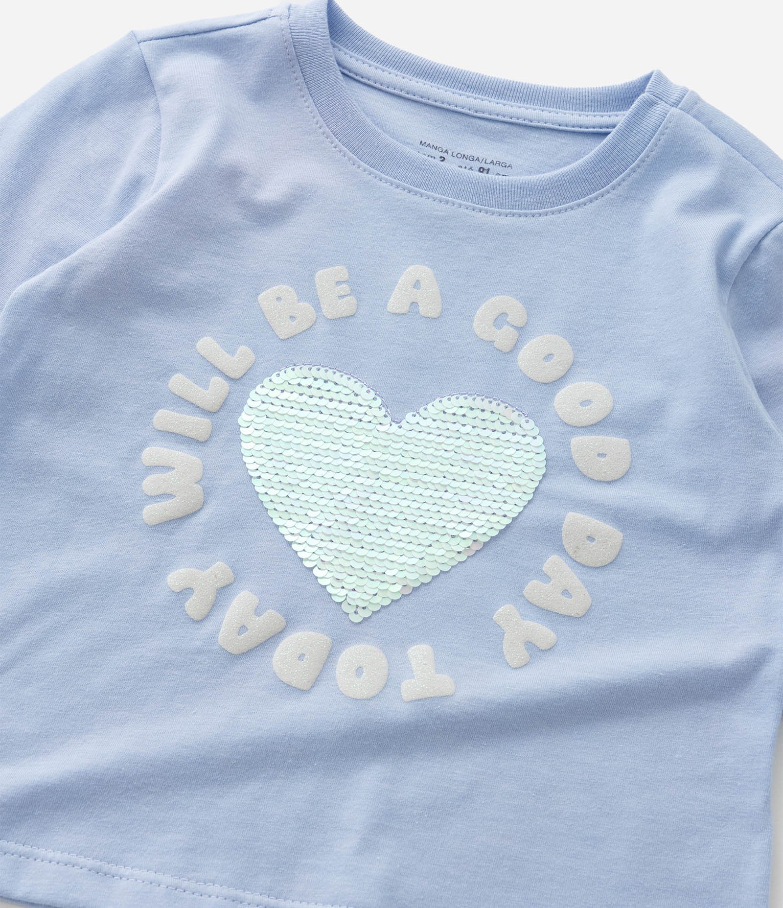 Conjunto Infantil com Coração Bordado em Paetês - Tam 1 a 6 Anos Azul 10