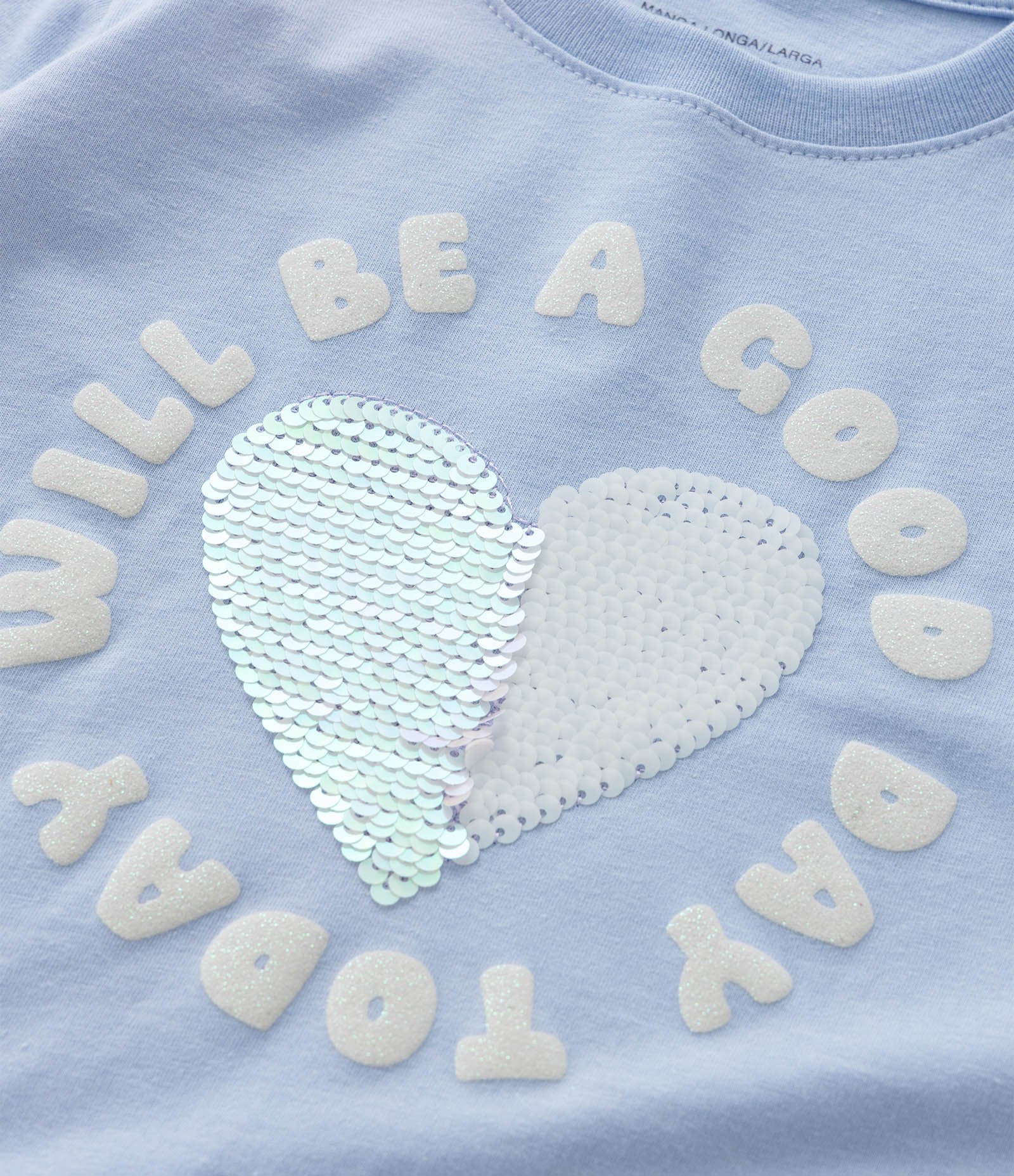 Conjunto Infantil com Coração Bordado em Paetês - Tam 1 a 6 Anos Azul 11