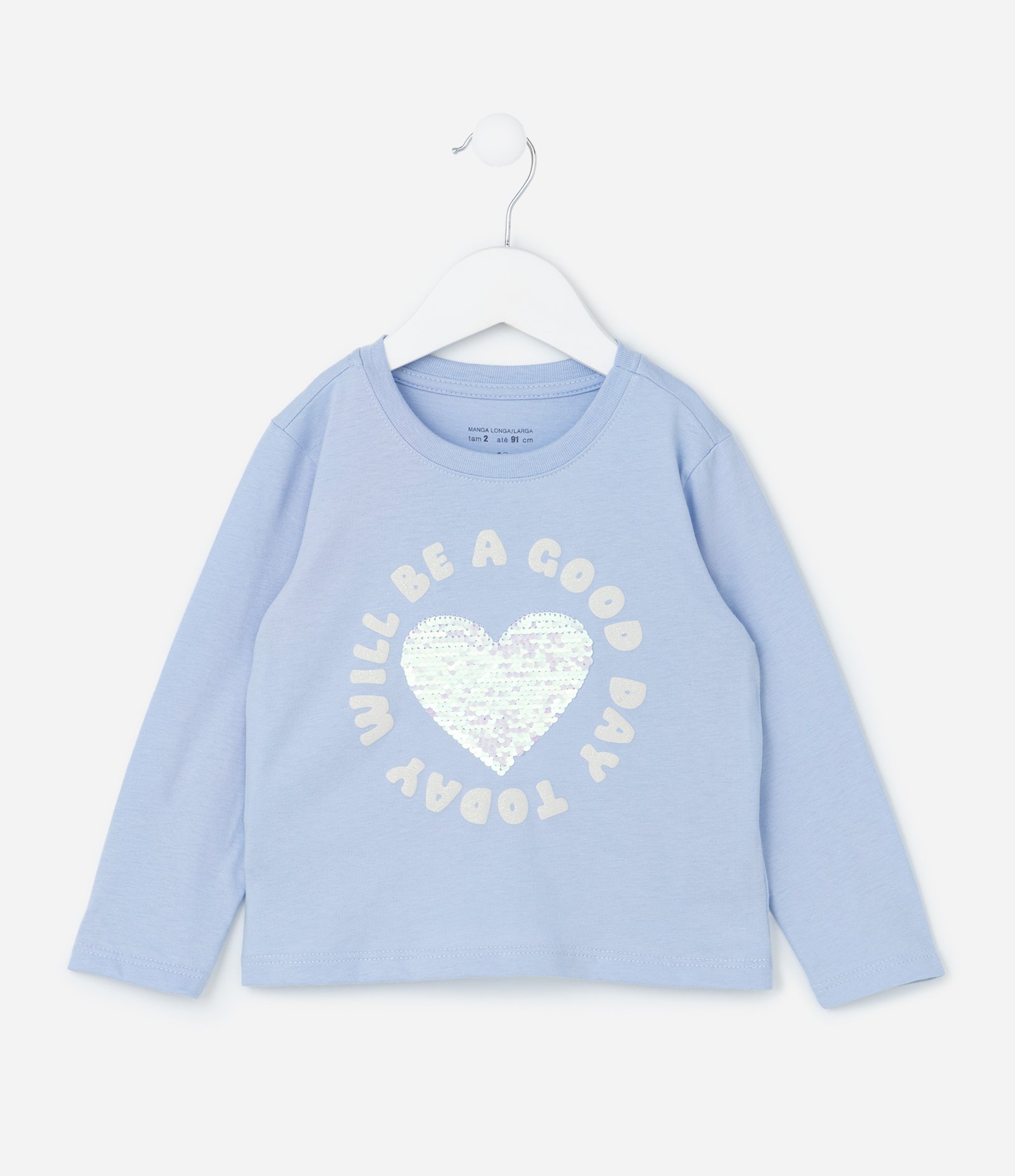 Conjunto Infantil com Coração Bordado em Paetês - Tam 1 a 6 Anos Azul 2