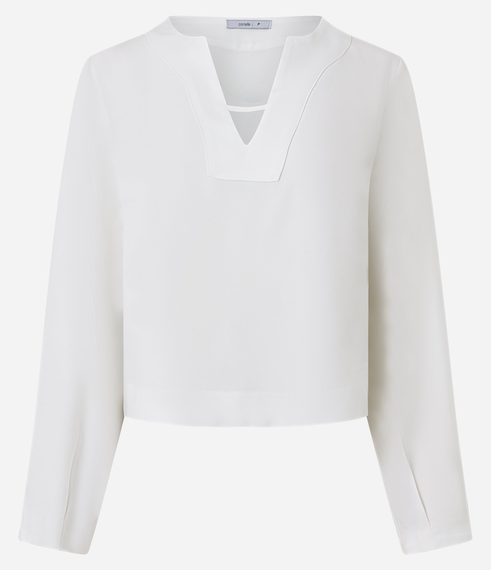 Blusa em Crepe com Gola V e Prega no Punho Branco 5