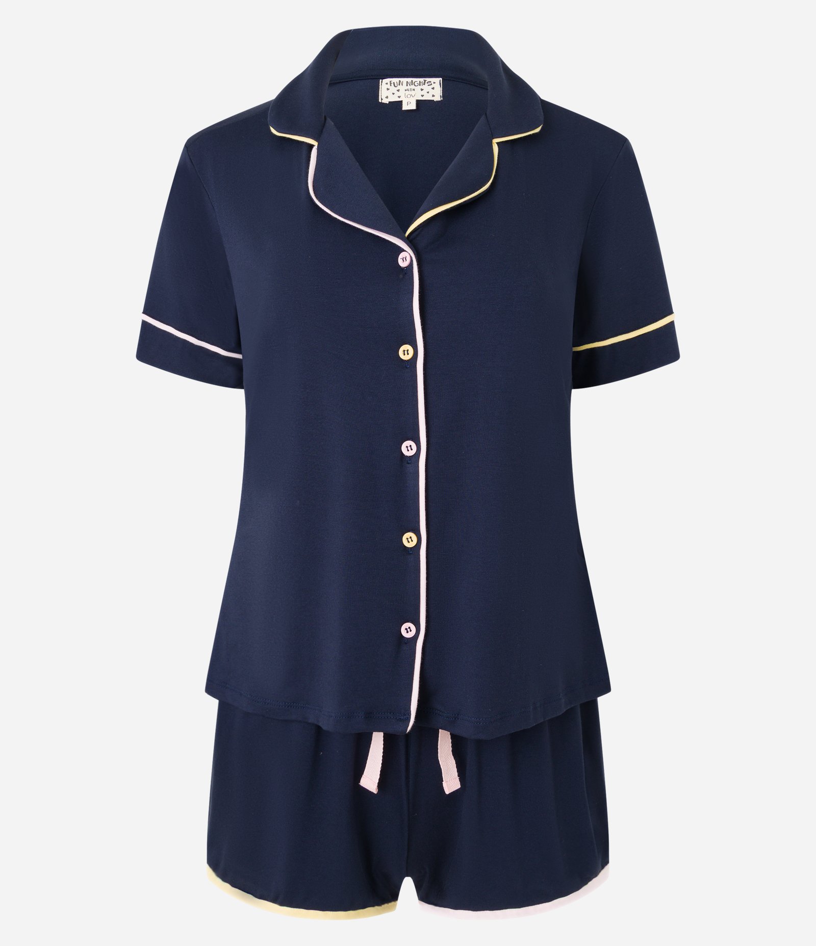 Pijama Americano Short Doll com Detalhes Contrastantes Azul Escuro 5