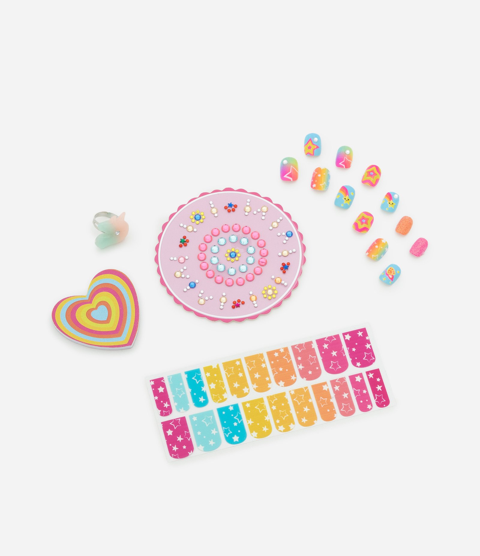 Kit 12 Unhas Postiças 20 Adesivos de Unhas + 1 Cartela de Adesivos + 1 Lixa + 1 Anel Alchemia Multicores 1