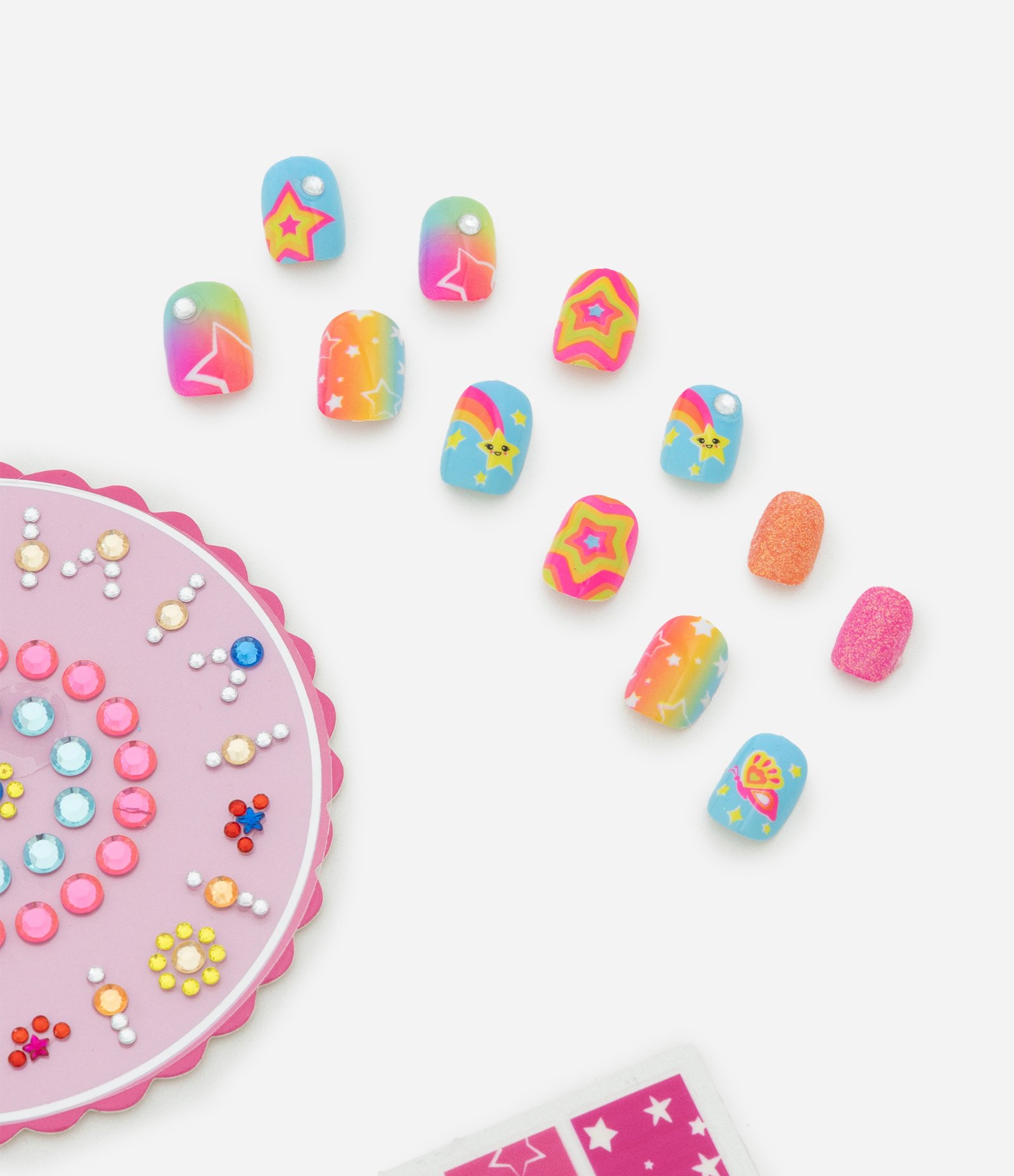 Kit 12 Unhas Postiças 20 Adesivos de Unhas + 1 Cartela de Adesivos + 1 Lixa + 1 Anel Alchemia Multicores 2